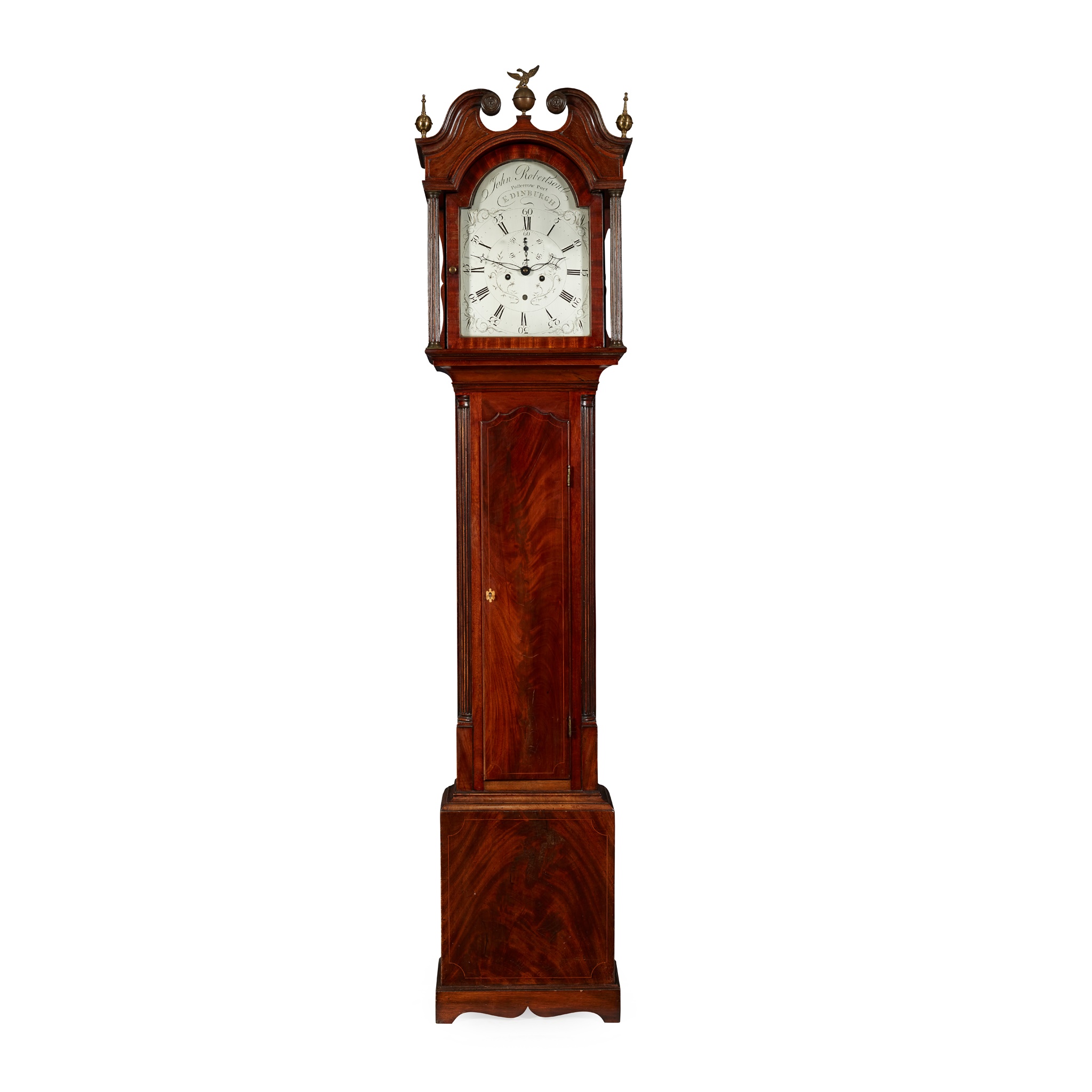 SCOTTISH GEORGE III MAHOGANY AND LINE INLAID LONGCASE CLOCK, BY JOHN ROBERTSON, EDINBURGH EARLY