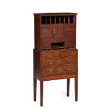 GEORGE III OAK AND MAHOGANY INLAID SMALL FALL-FRONT SECRETAIRE EARLY 19TH CENTURY