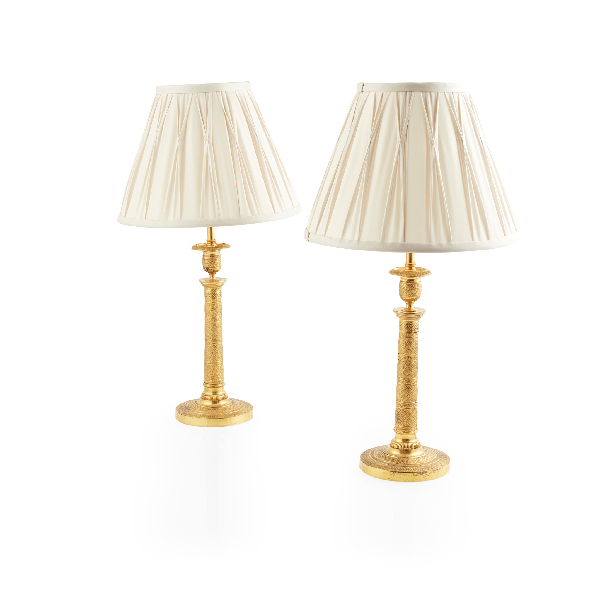 PAIR OF REGENCY STYLE GILT METAL LAMPS 19TH CENTURY