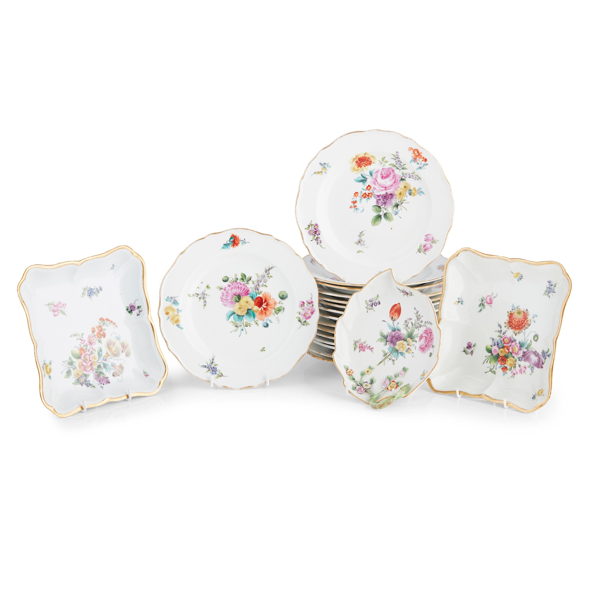 SIXTEEN MEISSEN FLOWER PAINTED PLATES 19TH CENTURY