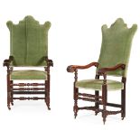 PAIR OF WILLIAM AND MARY STYLE WALNUT ARMCHAIRS 19TH CENTURY