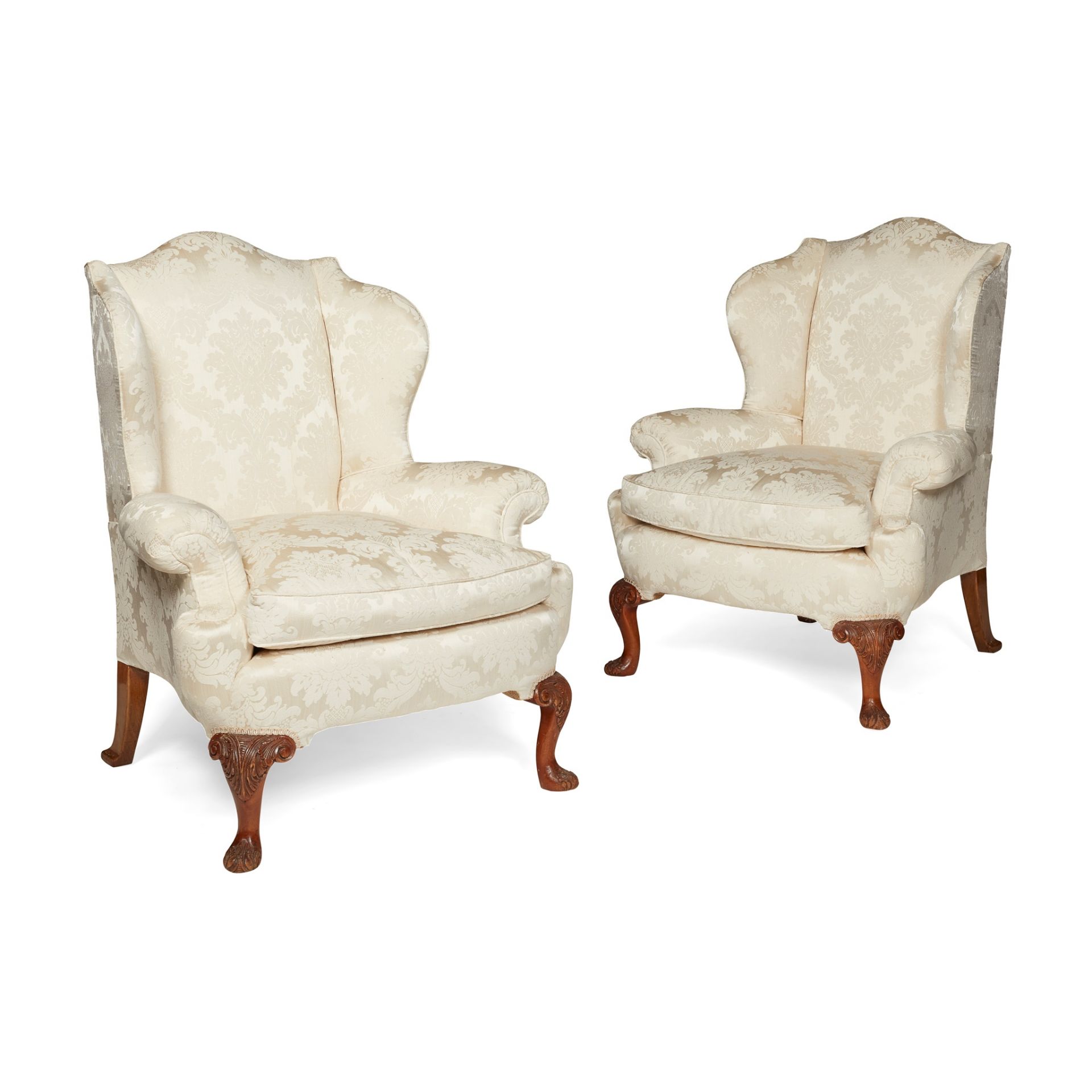 PAIR OF GEORGE II STYLE WING ARMCHAIRS 20TH CENTURY
