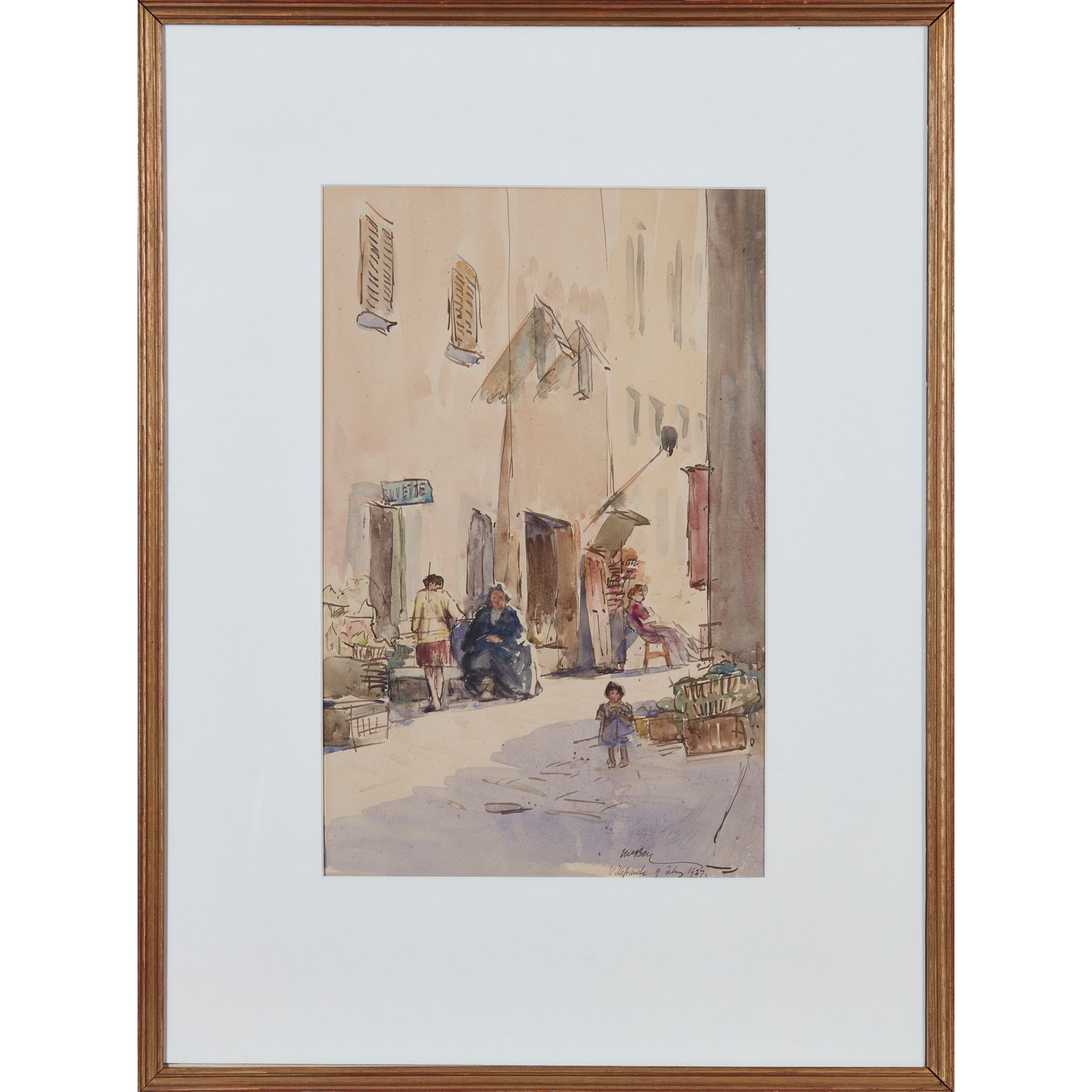 § JAMES MCBEY (SCOTTISH 1883-1959) FIGURES IN A SUNLIT STREET, VILLEFRANCHE - Image 2 of 3