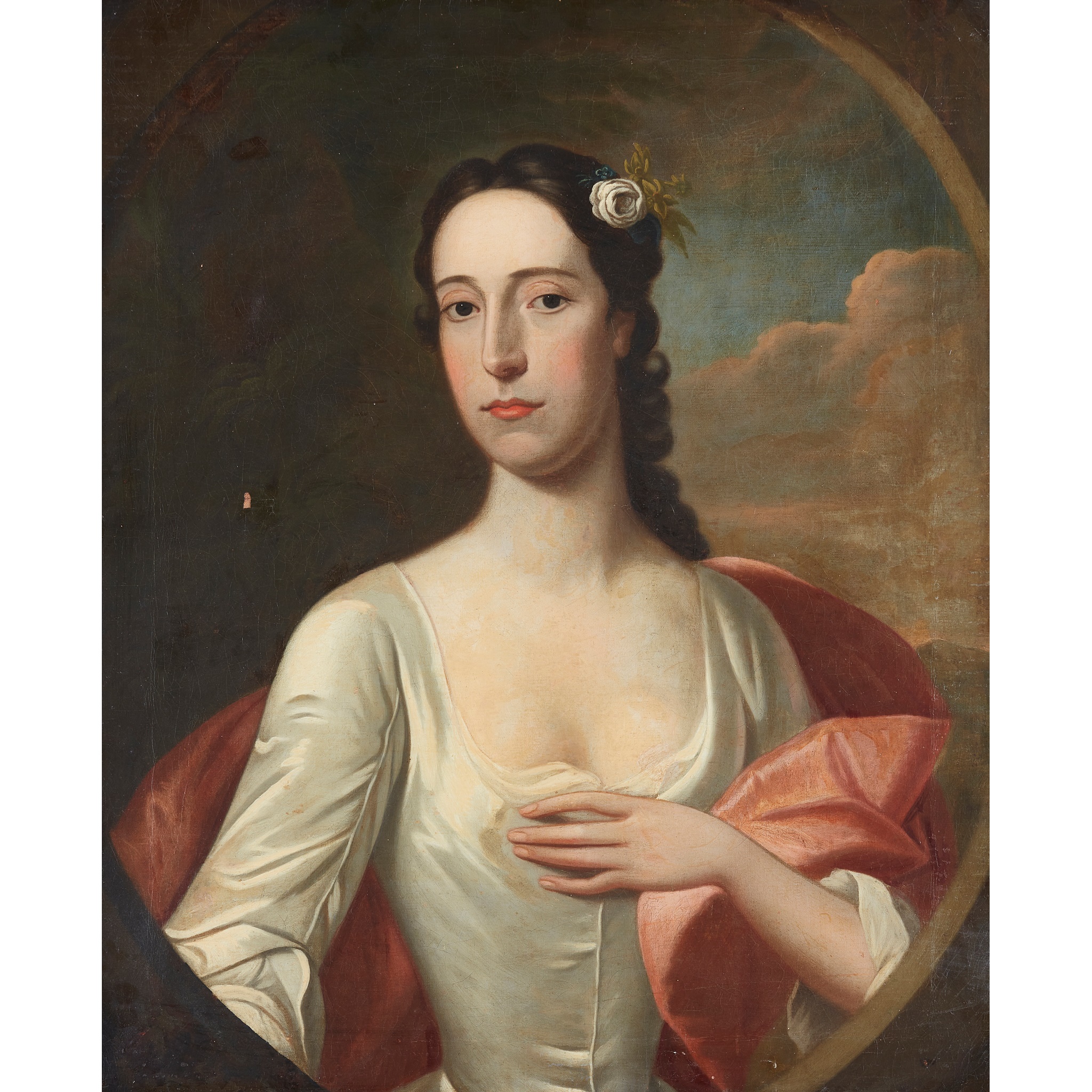 ‡ ATTRIBUTED TO ANNE FORBES HALF LENGTH PORTRAIT OF A LADY IN WHITE