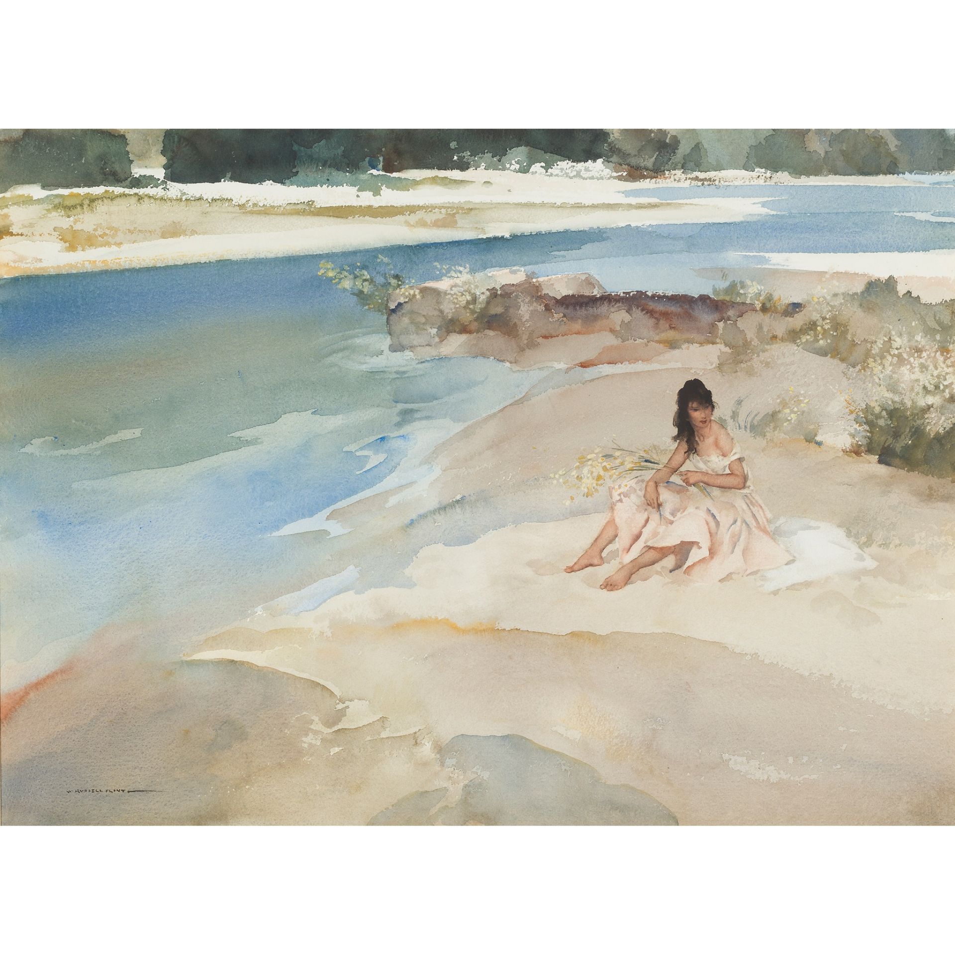 § SIR WILLIAM RUSSELL FLINT P.R.A., P.R.W.S., R.S.W., R.O.I., R.E. (SCOTTISH 1880-1969) SPRING-TIME - Image 2 of 3