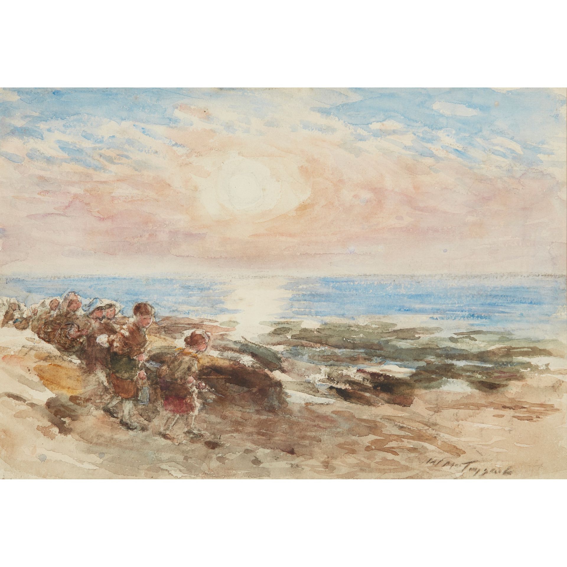 WILLIAM MCTAGGART R.S.A., R.S.W (SCOTTISH 1835-1910) SUNRISE - BAIT GATHERERS RETURNING