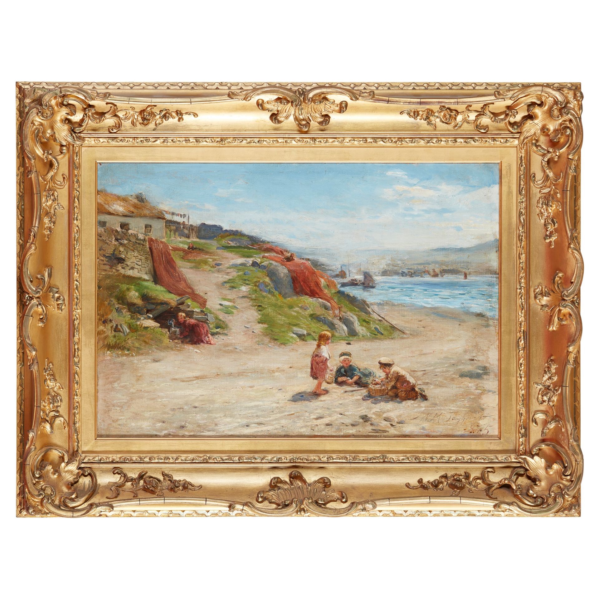 WILLIAM MCTAGGART R.S.A., R.S.W (SCOTTISH 1835-1910) PICNIC ON THE BEACH - Image 2 of 3