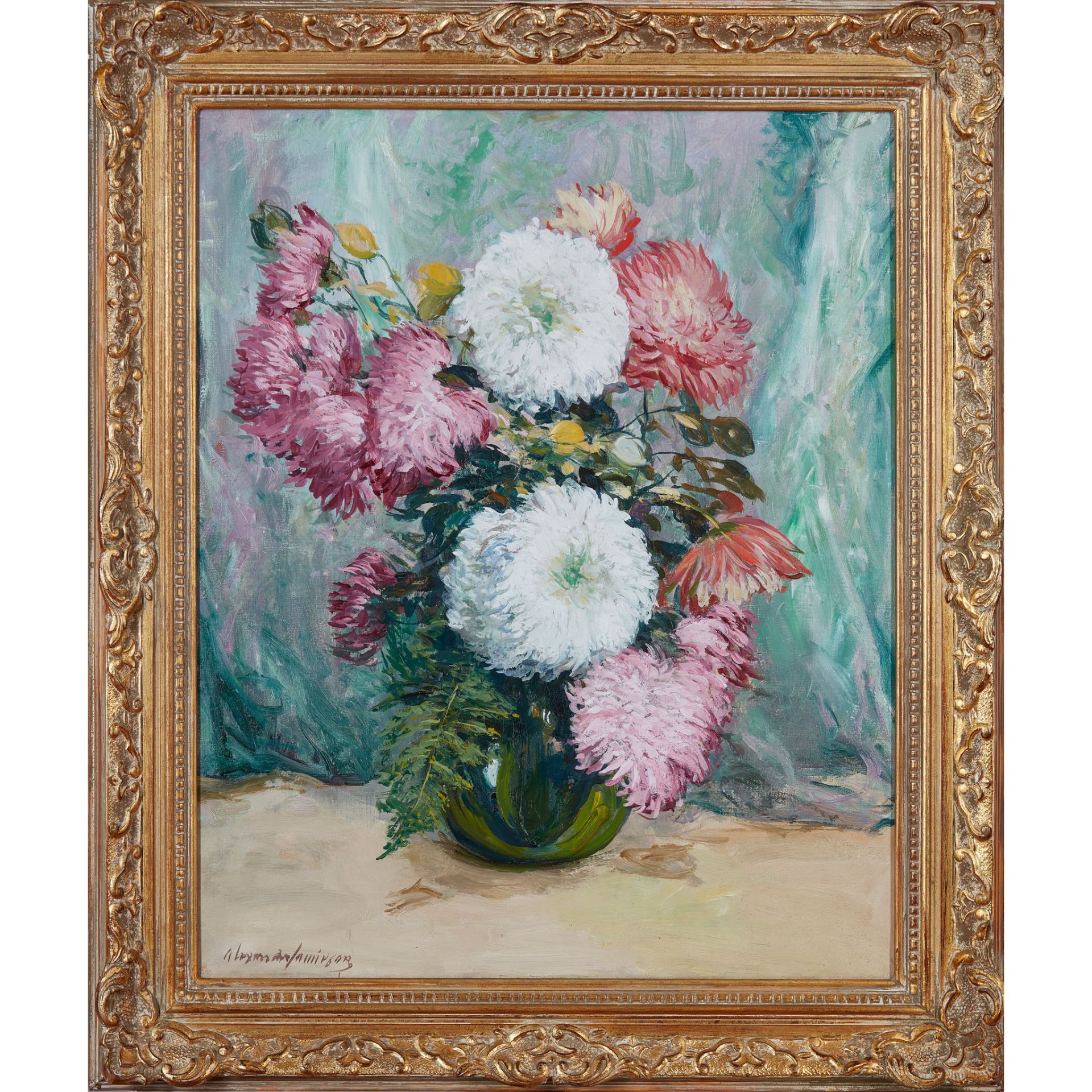 ALEXANDER JAMIESON R.O.I. (SCOTTISH 1873-1937) CHRYSANTHEMUMS - Image 2 of 3