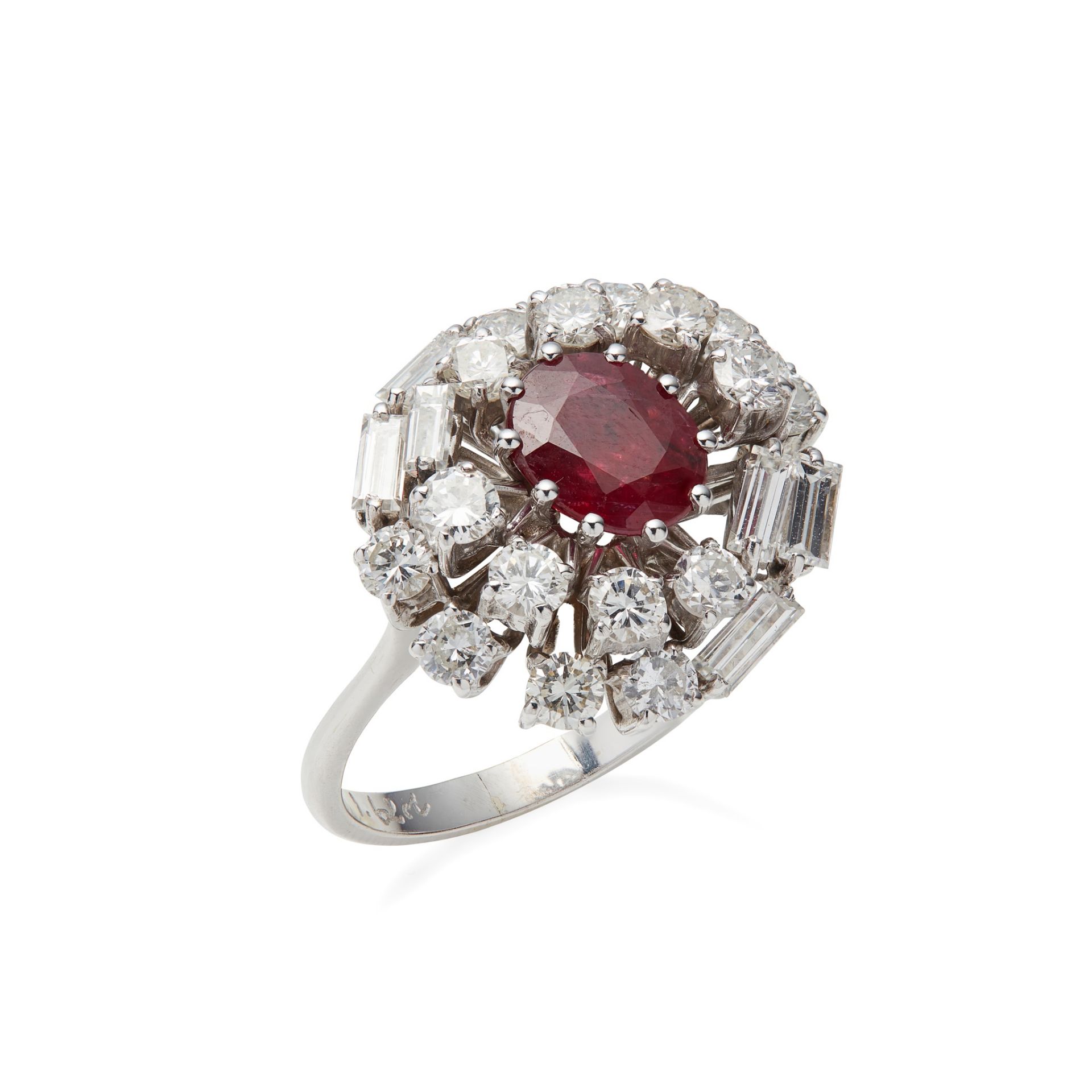 A ruby and diamond set cluster ring