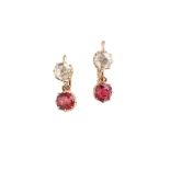 A pair of spinel and diamond set earrings