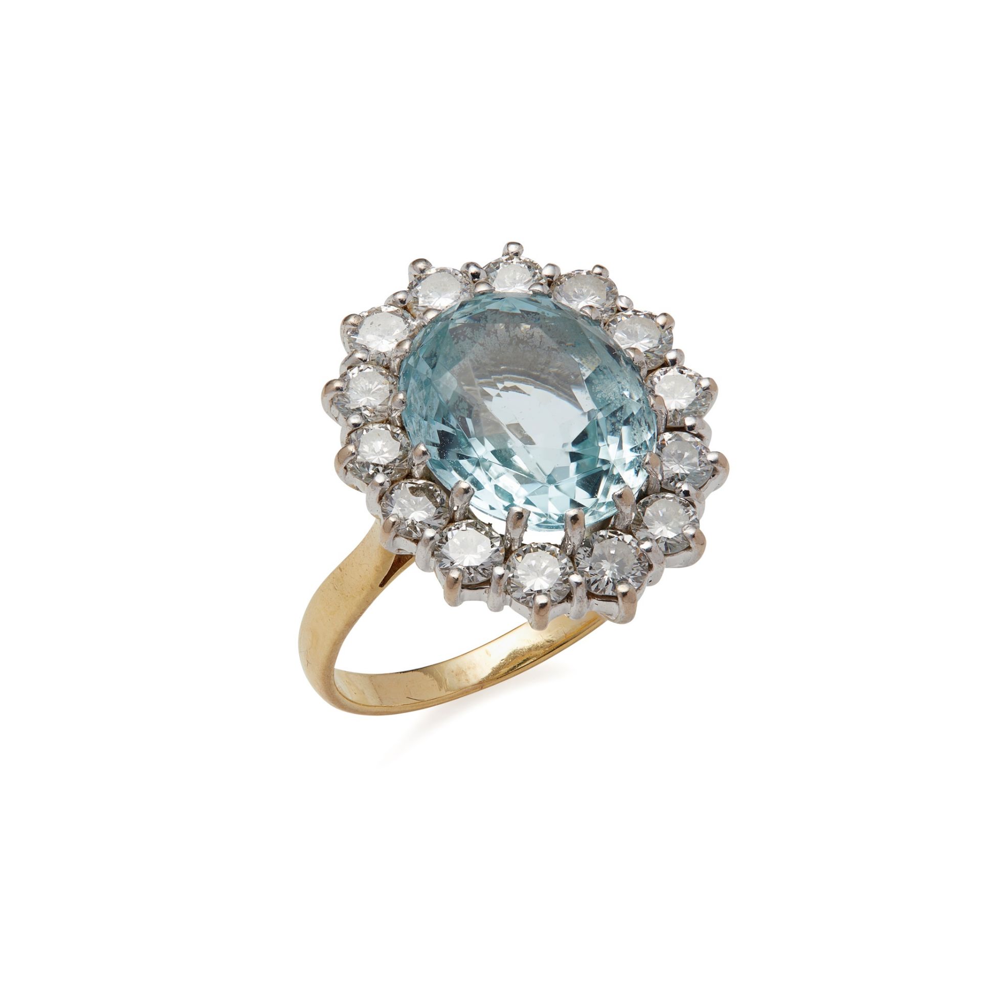 An aquamarine and diamond set cluster ring