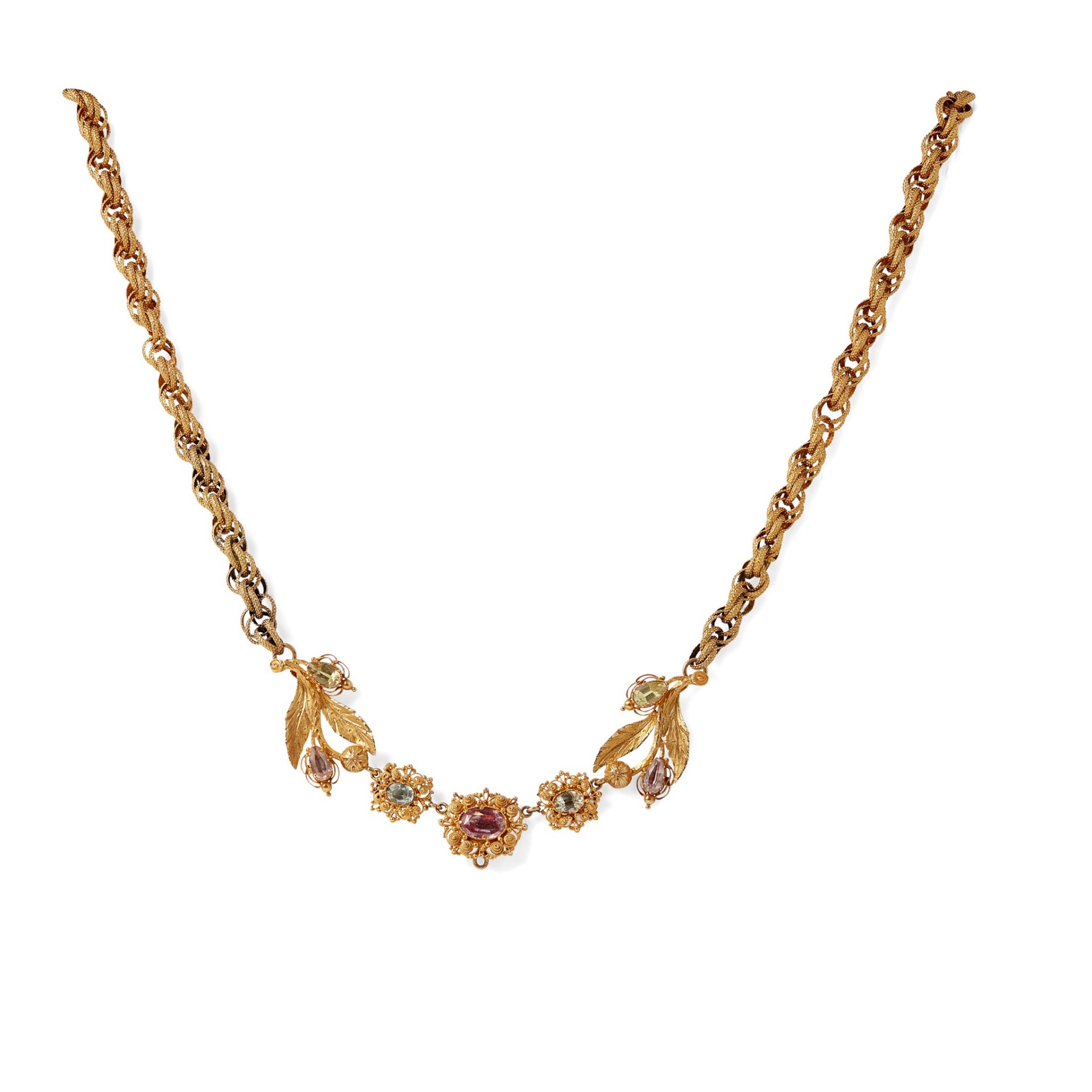A multi-gem set necklace