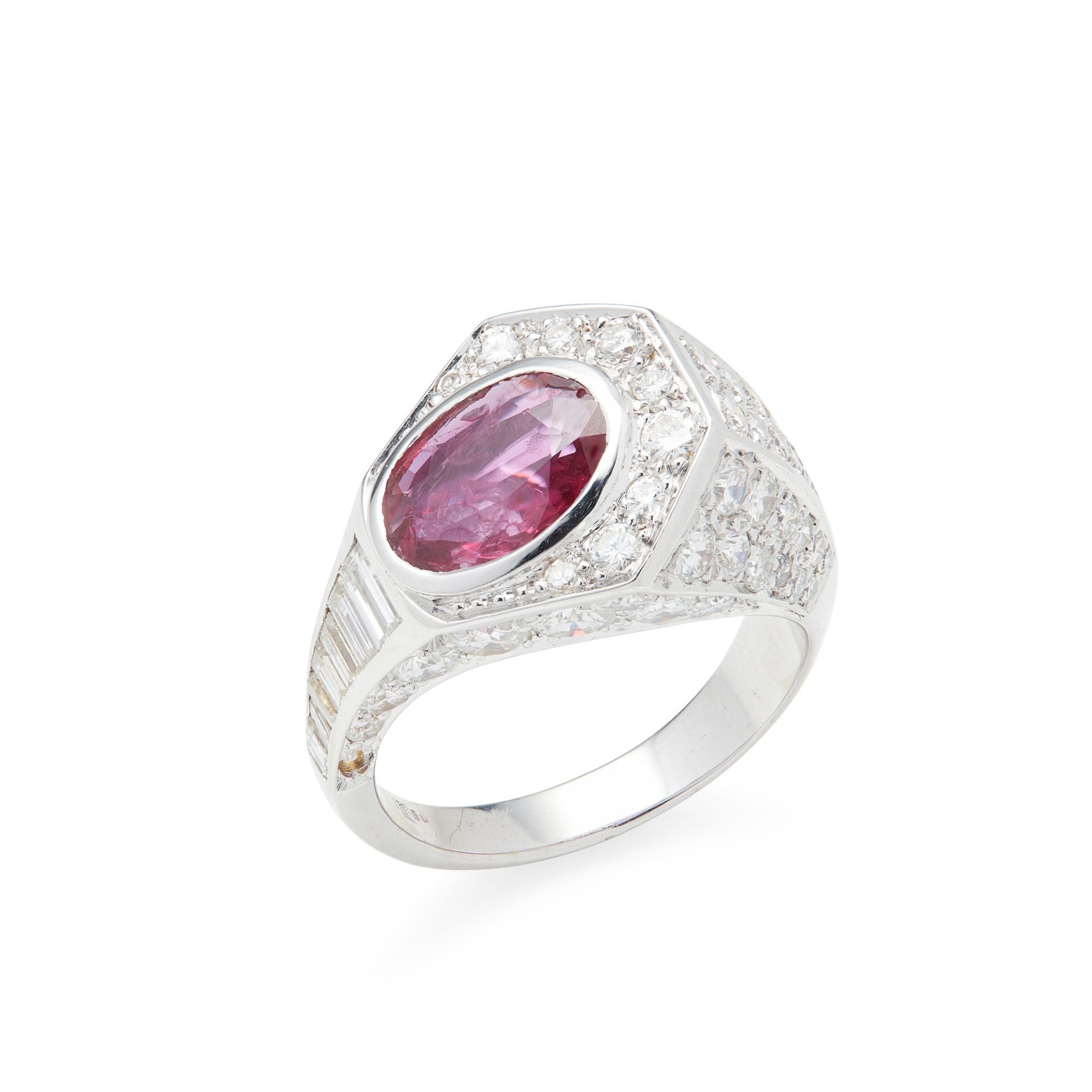 A ruby and diamond set cocktail ring