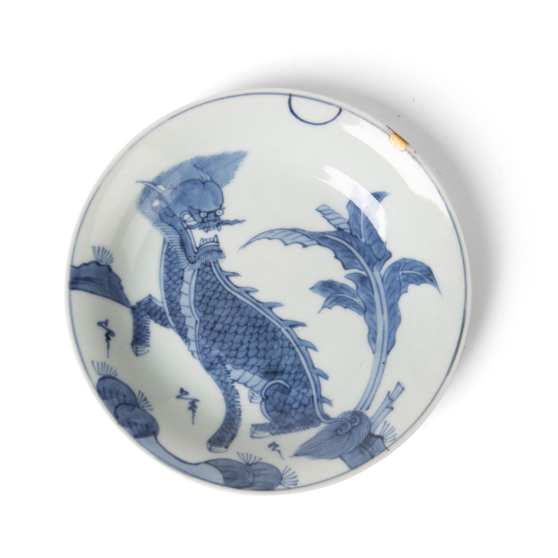 BLUE AND WHITE 'QILIN AND MOON ' DISH SHUNZHI PERIOD