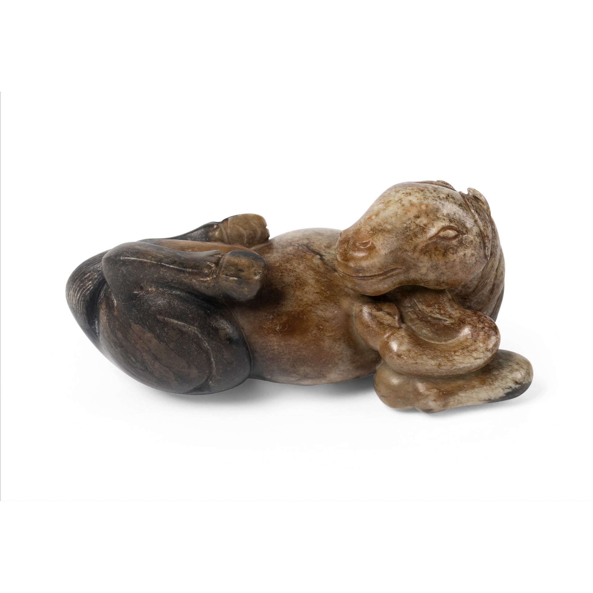 'CHICKEN BONE' JADE CARVING OF RECLINING HORSE MING DYNASTY