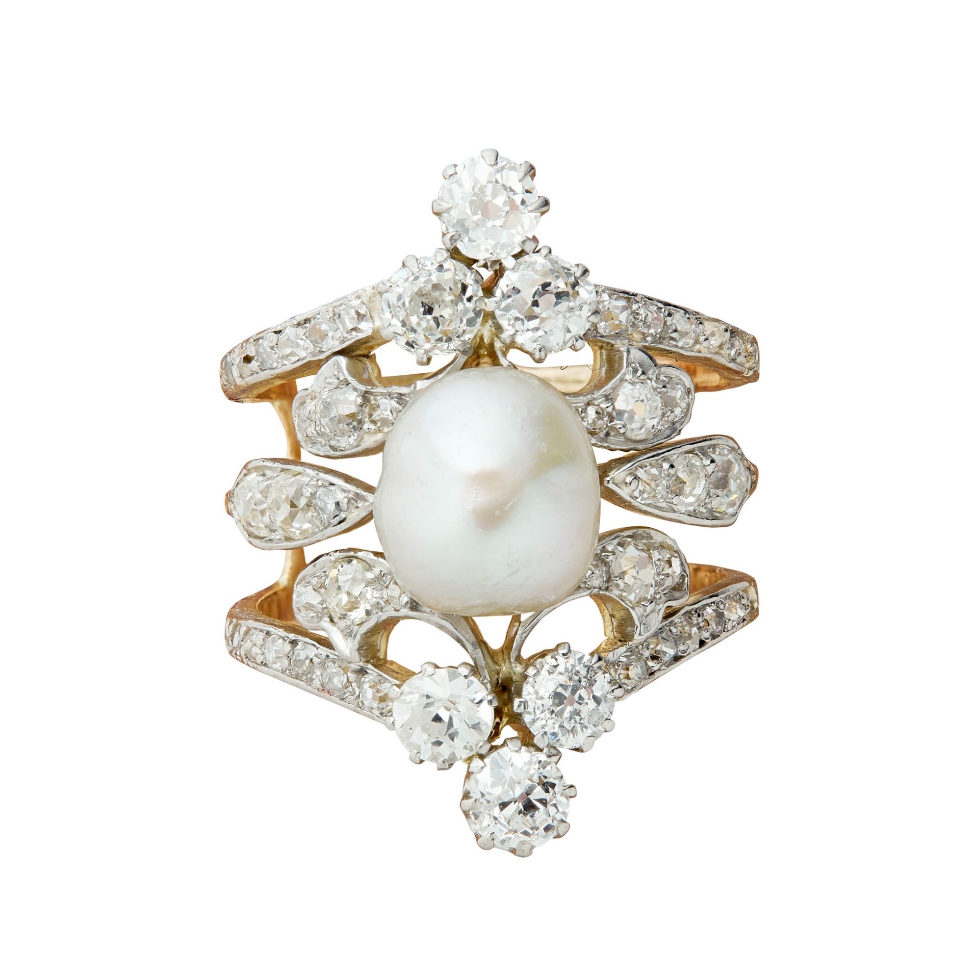 An early 20th century natural pearl and diamond ring The 8.73 x 7.87mm natural pearl mounted on a - Image 6 of 6