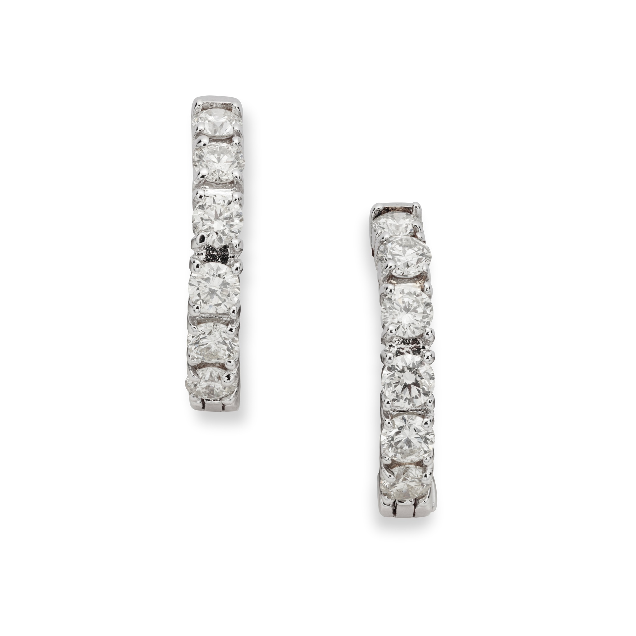 A pair of diamond earrings Each hoop set to the front and inside back with a line of brilliant-cut