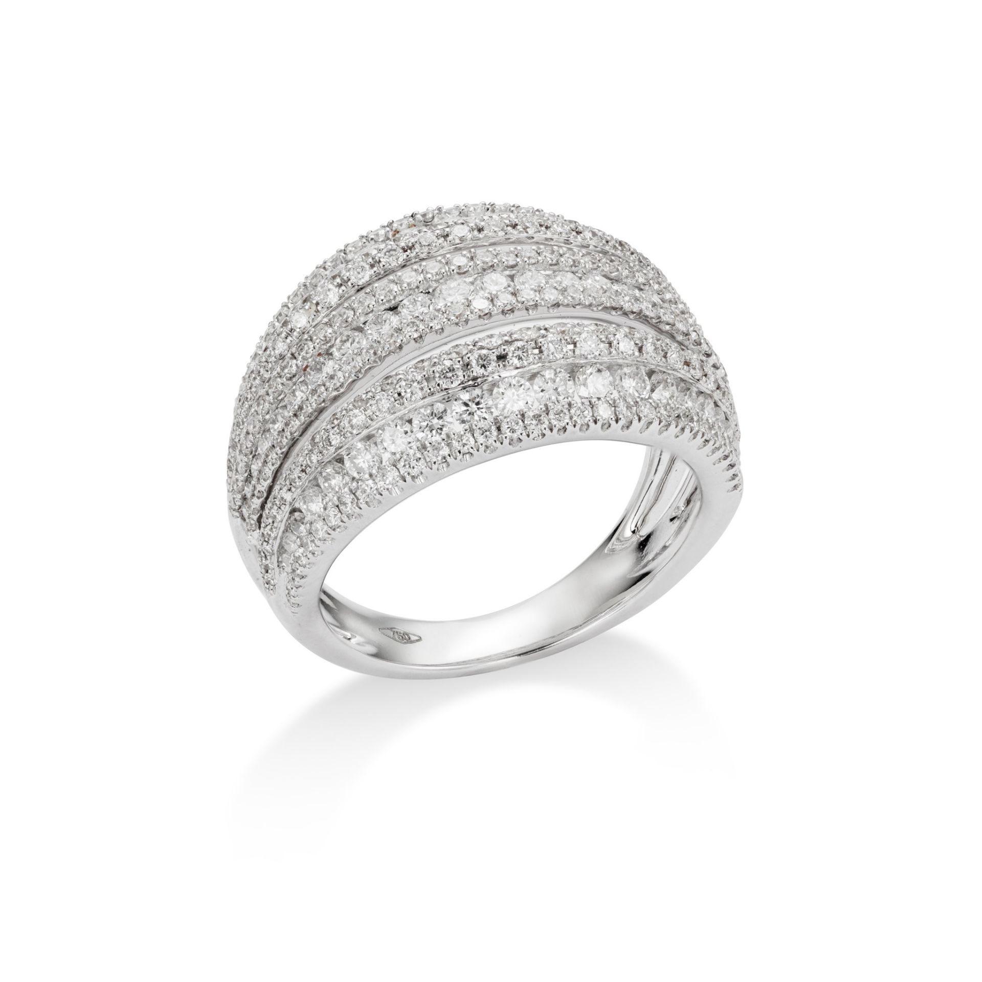 A diamond dress ring Channel-set with three rows of brilliant-cut diamonds between pavé-set