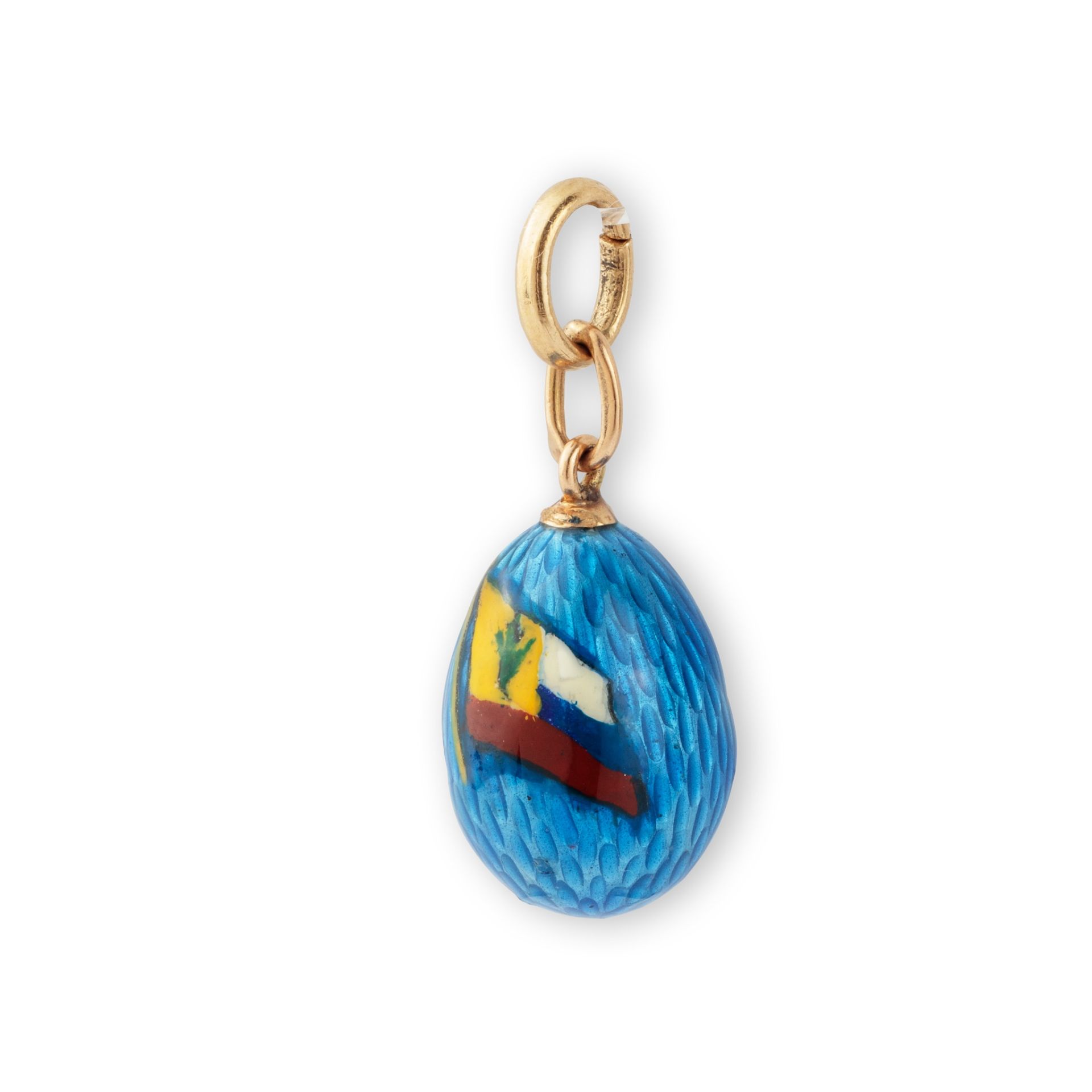 An early 20th century Russian enamelled egg pendant, circa 1914-17 Enamelled in light blue guilloché