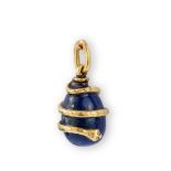 A Russian late 19th century lapis lazuli egg pendant The lapis lazuli egg encircled by a snake