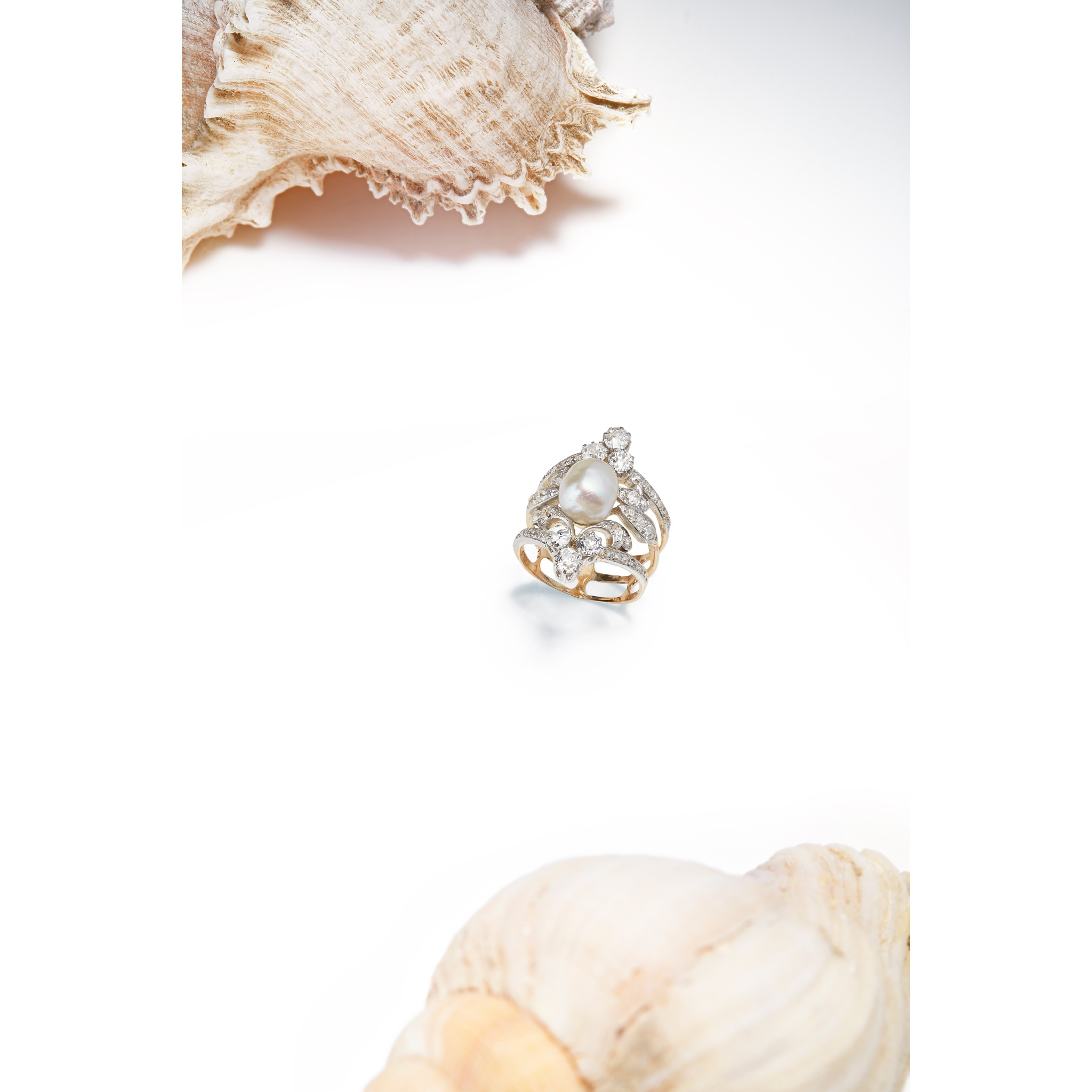 An early 20th century natural pearl and diamond ring The 8.73 x 7.87mm natural pearl mounted on a - Image 3 of 6