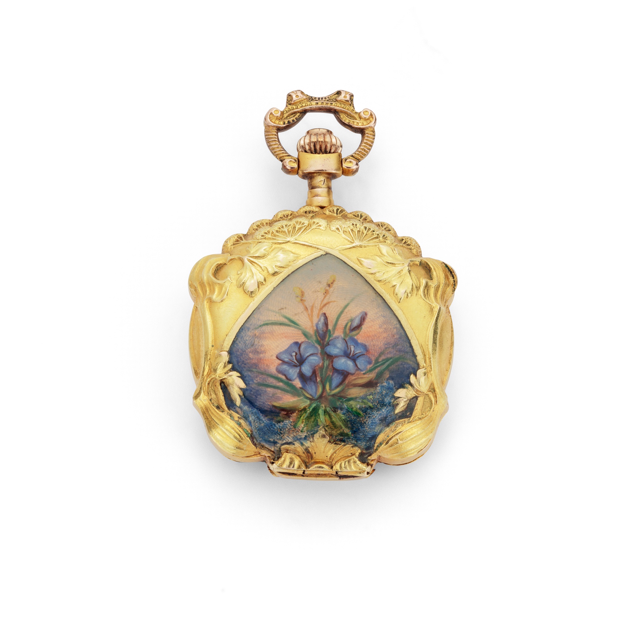 An Art Nouveau enamel pocket watch, circa 1900 With gold case, full hunter form, keyless wind, - Image 2 of 3