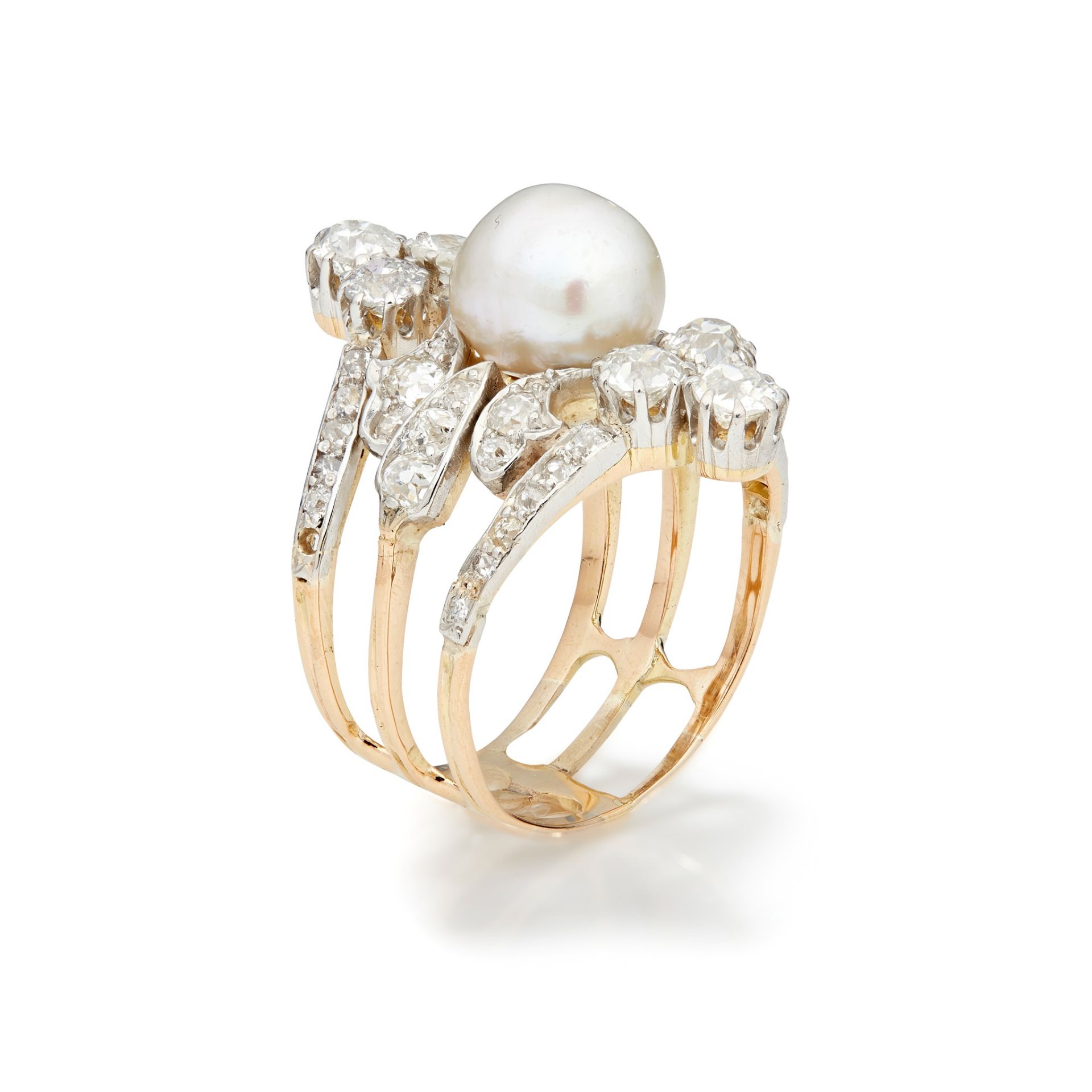 An early 20th century natural pearl and diamond ring The 8.73 x 7.87mm natural pearl mounted on a - Image 5 of 6