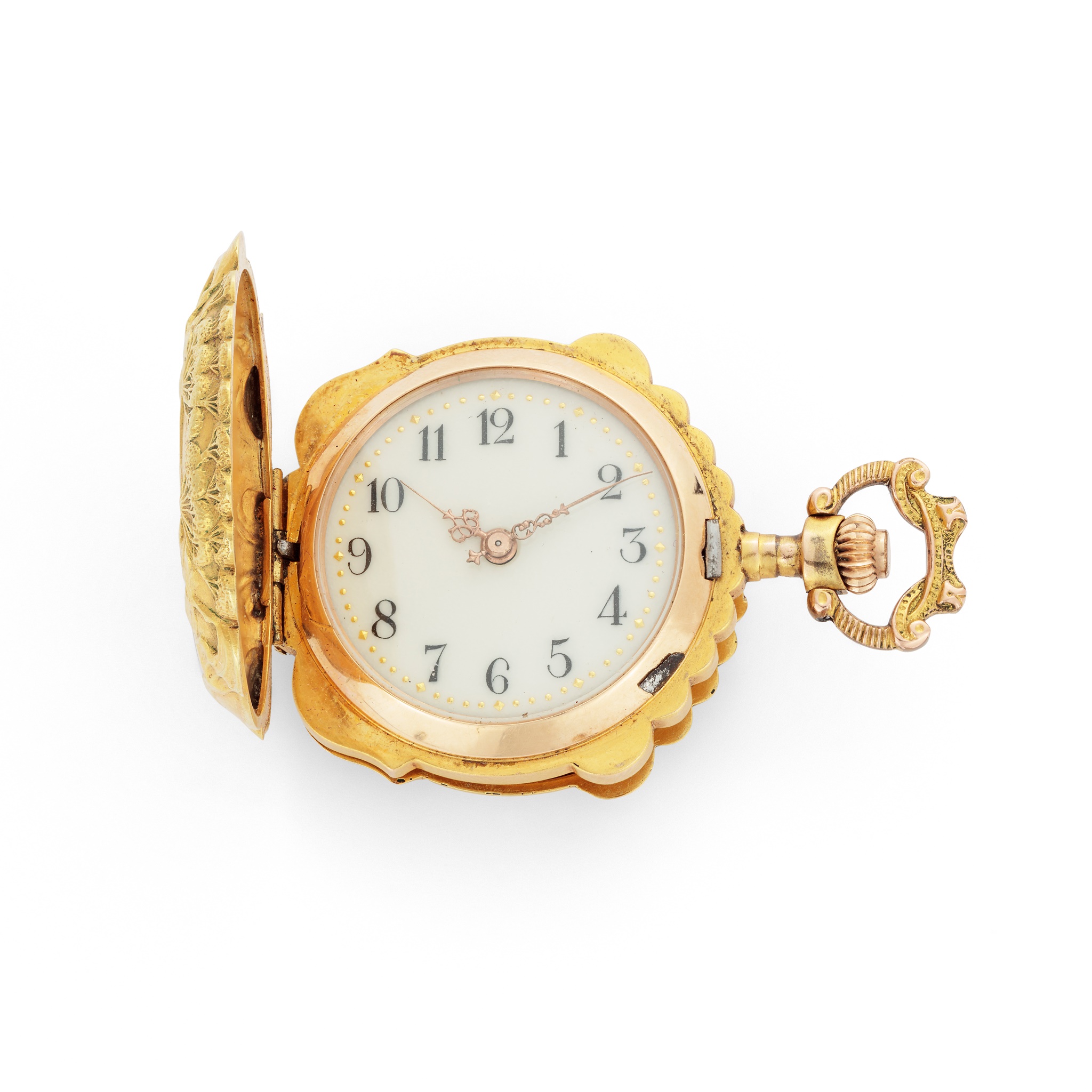 An Art Nouveau enamel pocket watch, circa 1900 With gold case, full hunter form, keyless wind, - Image 3 of 3