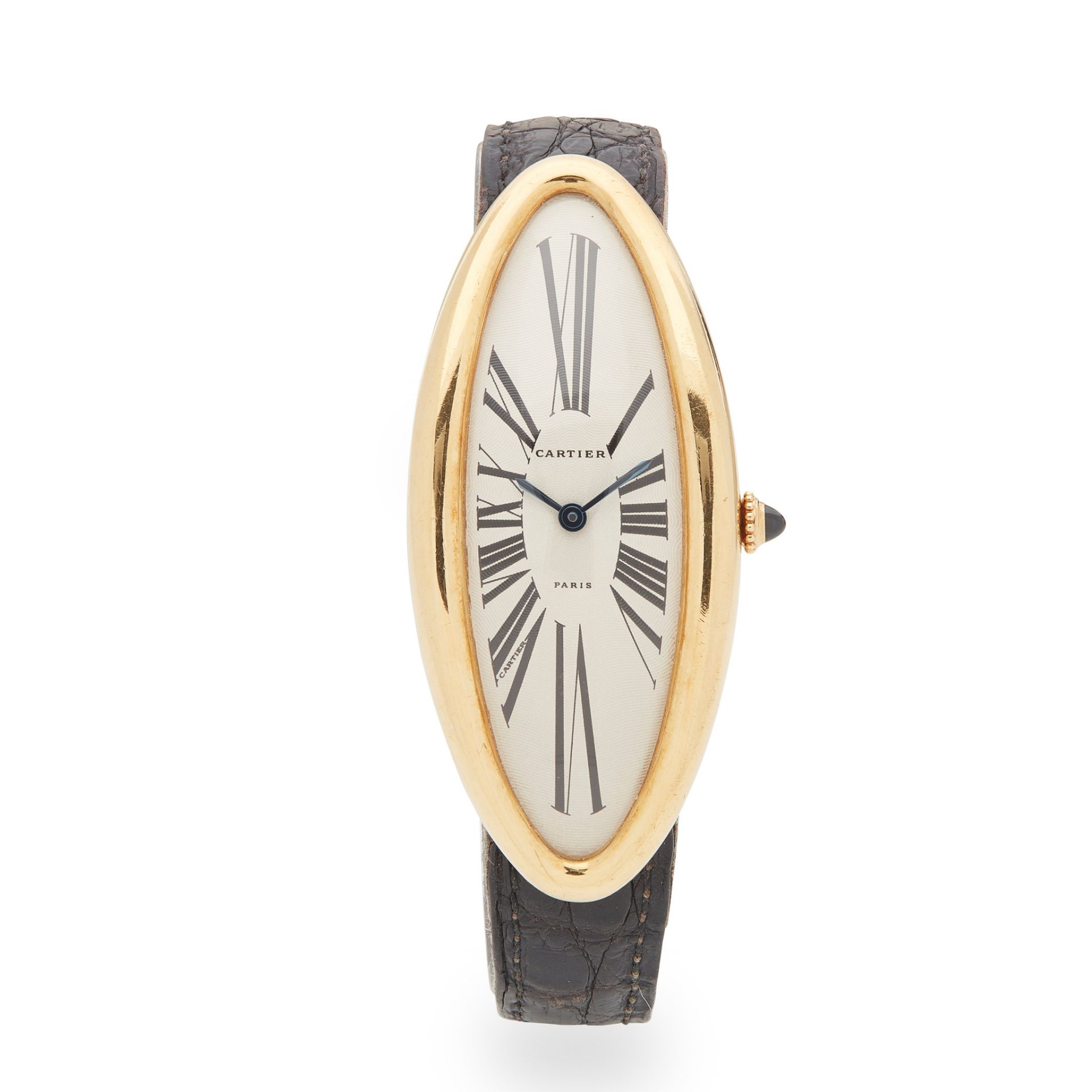 Cartier: a gold wrist watch Baignoire Allongee model, 18ct gold case, manual wind movement,