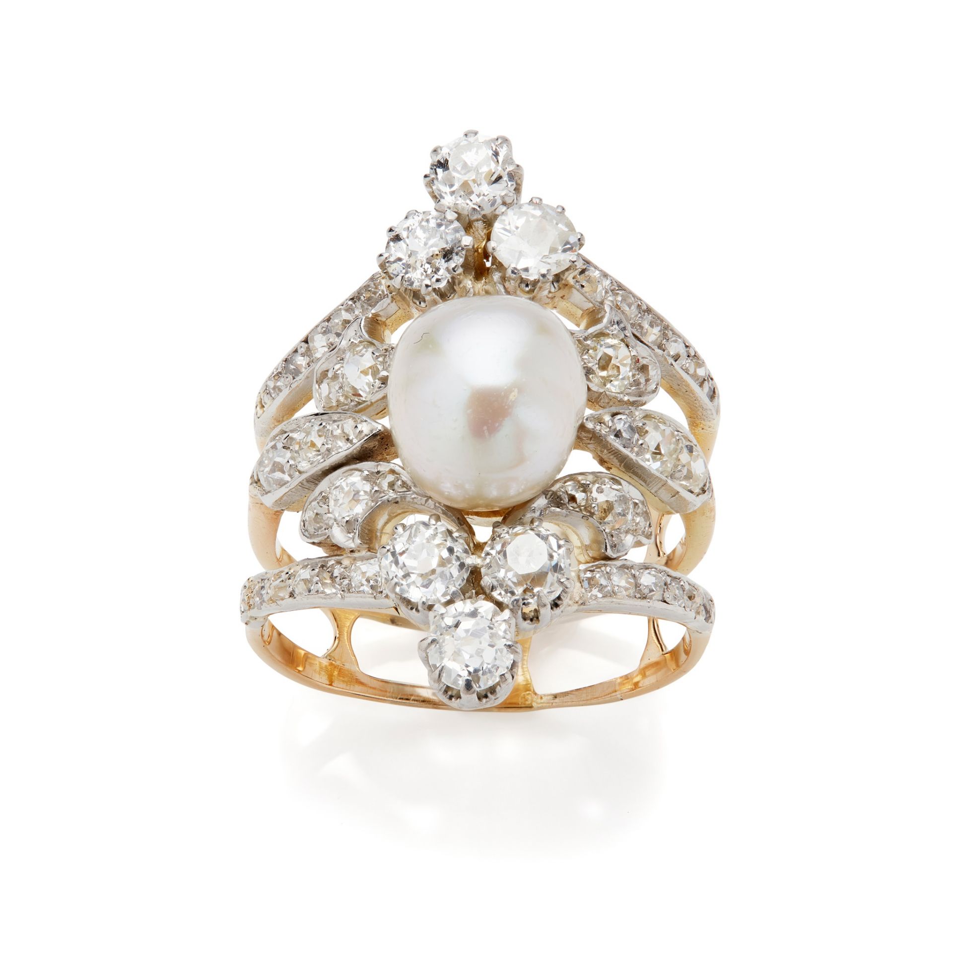 An early 20th century natural pearl and diamond ring The 8.73 x 7.87mm natural pearl mounted on a - Image 4 of 6