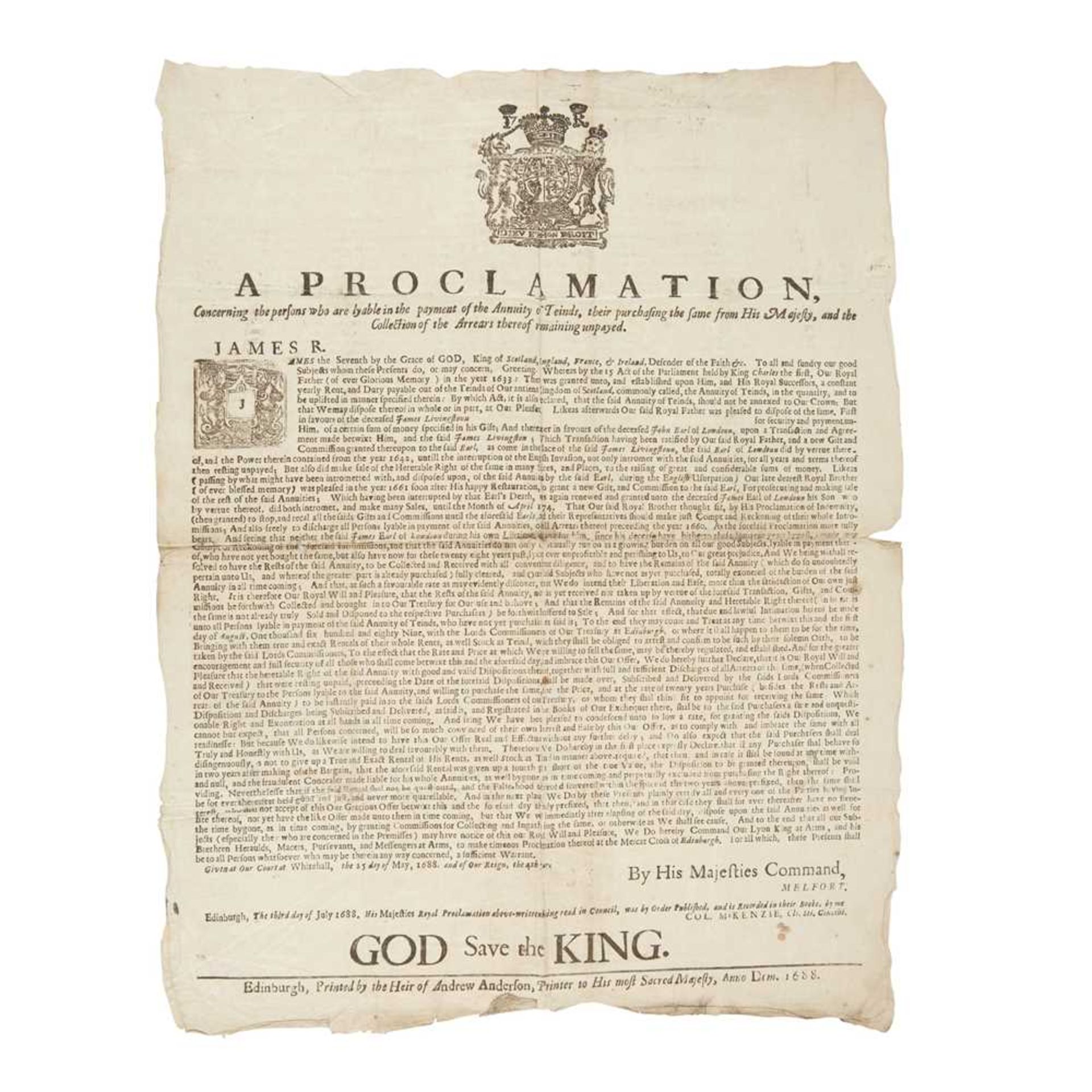 [James VII Broadside] A Proclamation concerning the persons who are lyable in the payment of