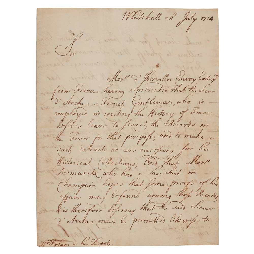 Bolingbroke, Henry St John, Viscount, 1678-1751 Letter Signed dated Whitehall, 28th July 1714, on