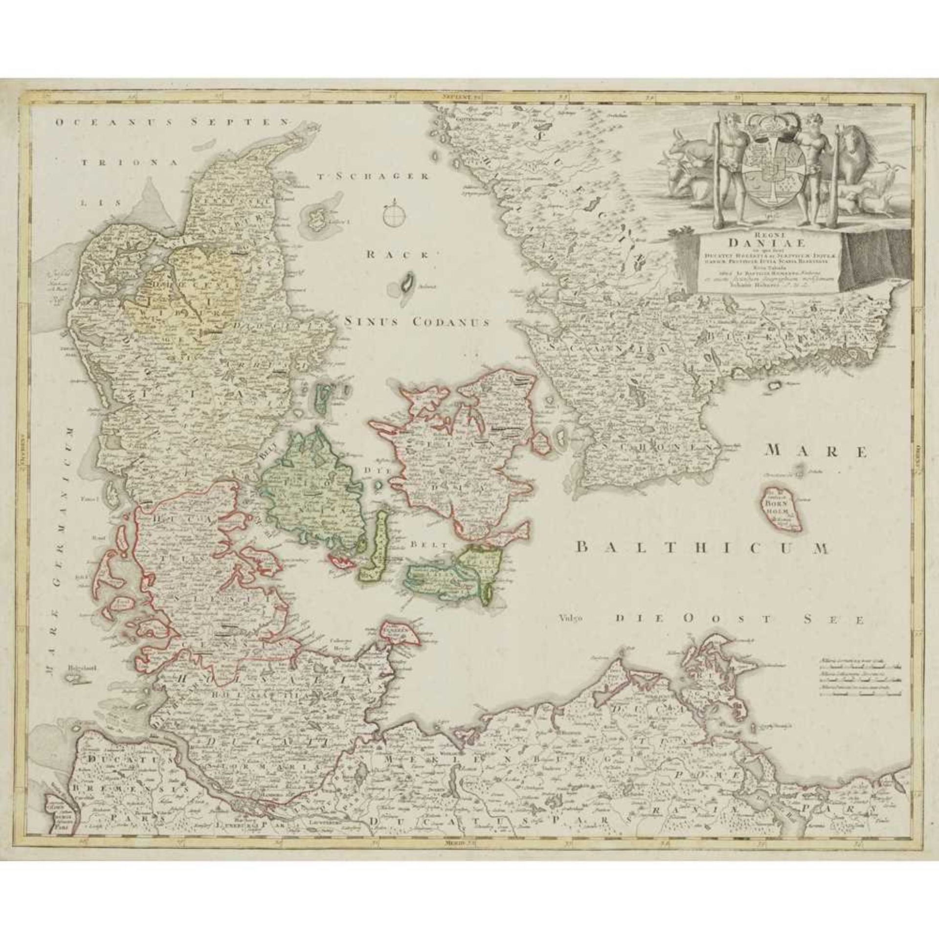 Greece & Denmark Two framed maps Homann, Johann Baptist Regni Daniae. [possibly Nuremberg, 1730?] 51 - Bild 4 aus 6