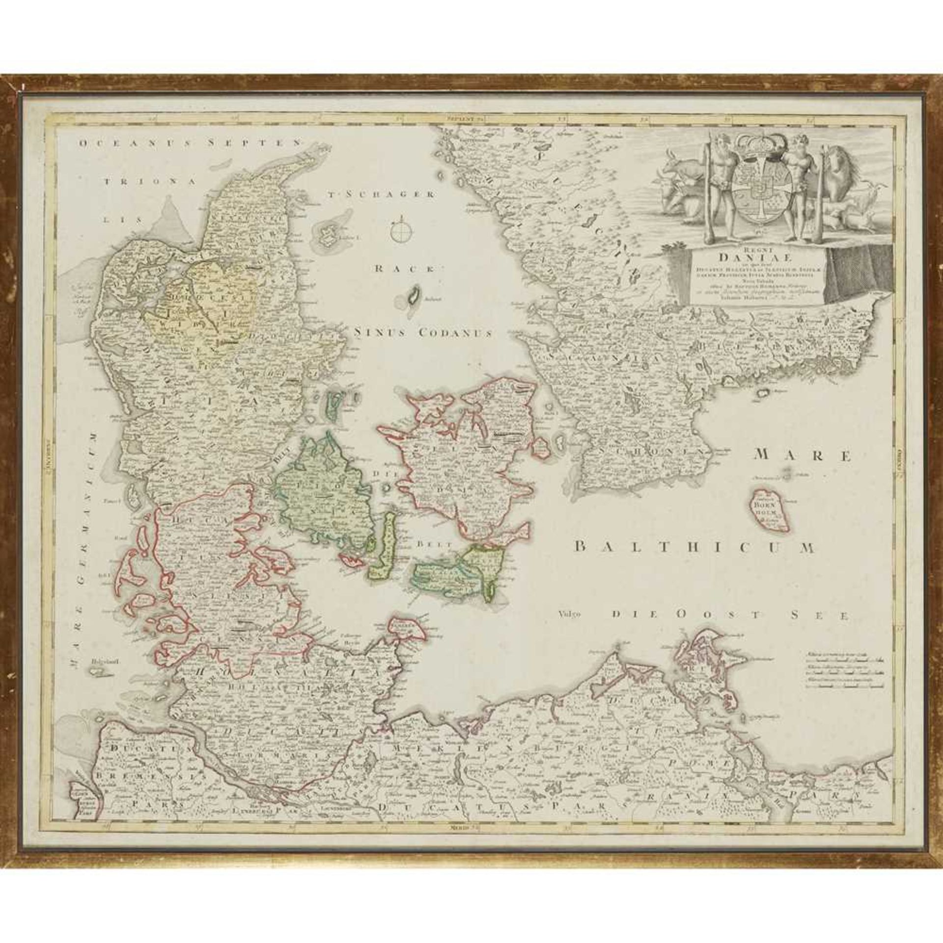 Greece & Denmark Two framed maps Homann, Johann Baptist Regni Daniae. [possibly Nuremberg, 1730?] 51 - Bild 5 aus 6