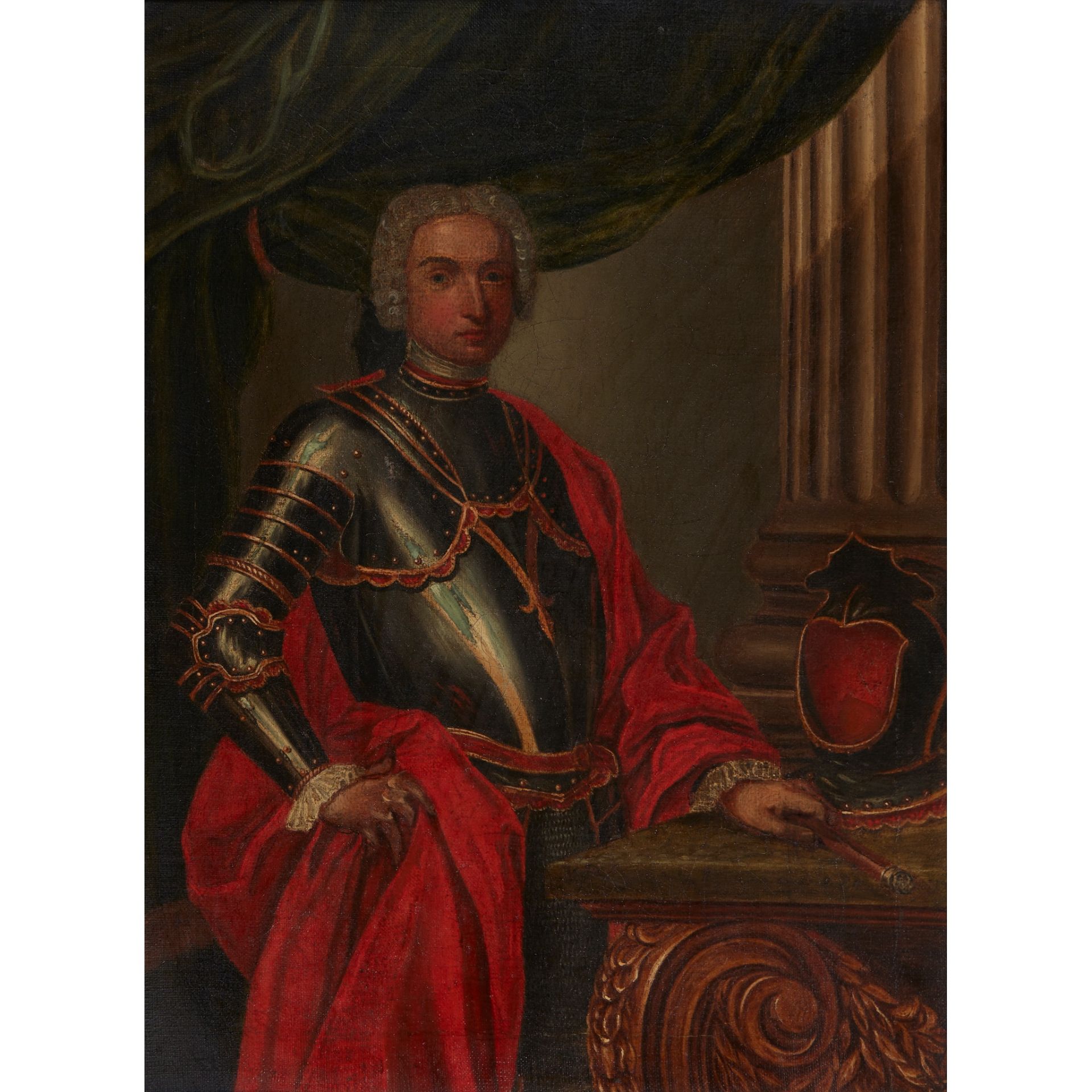 18TH CENTURY CONTINENTAL SCHOOL THREE-QUARTER LENGTH PORTRAIT OF A MAN IN ARMOUR