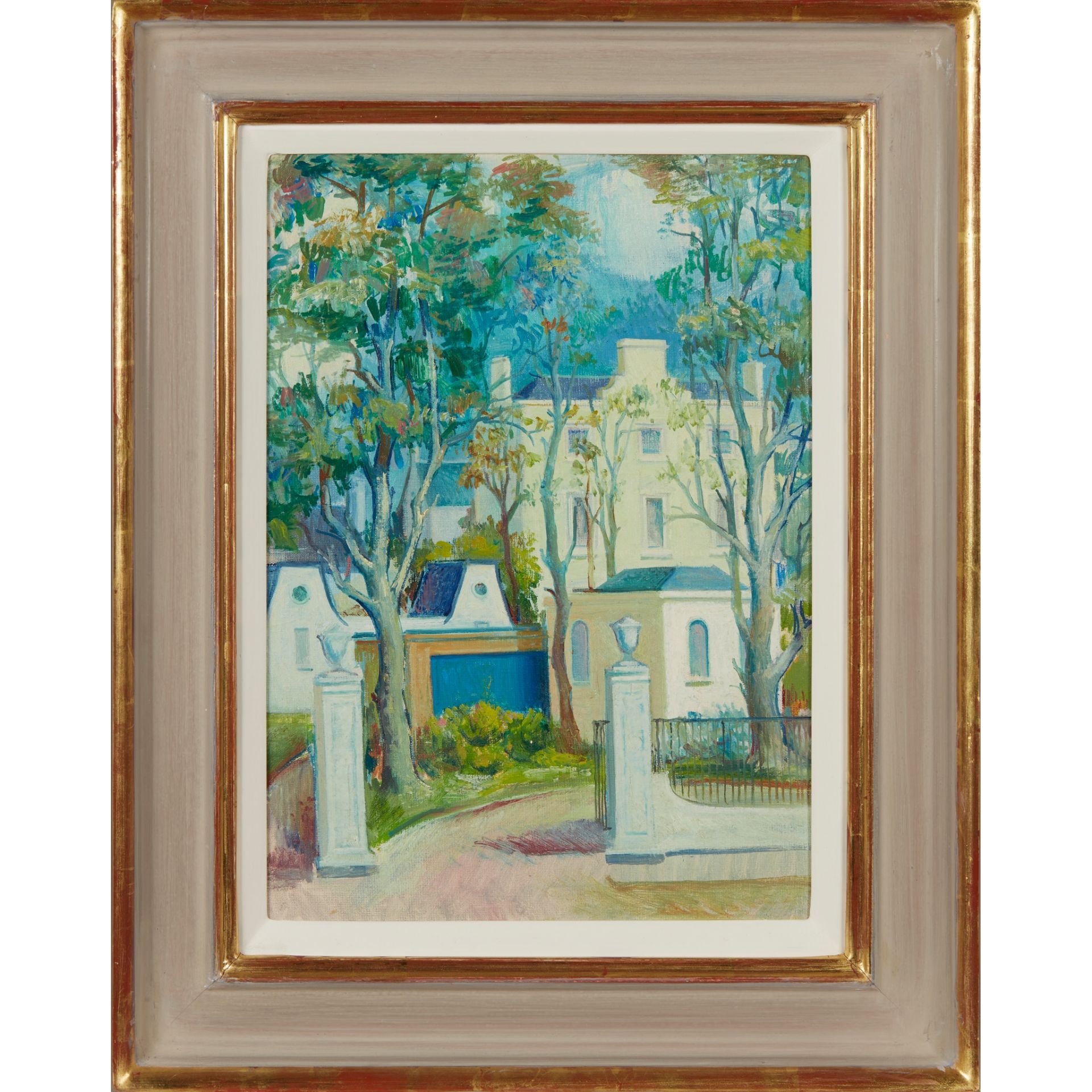 § WILLIAM CROSBIE R.S.A. (SCOTTISH 1915-1999) WHITE GATE WITH HOUSE, c.1970 - Image 2 of 3