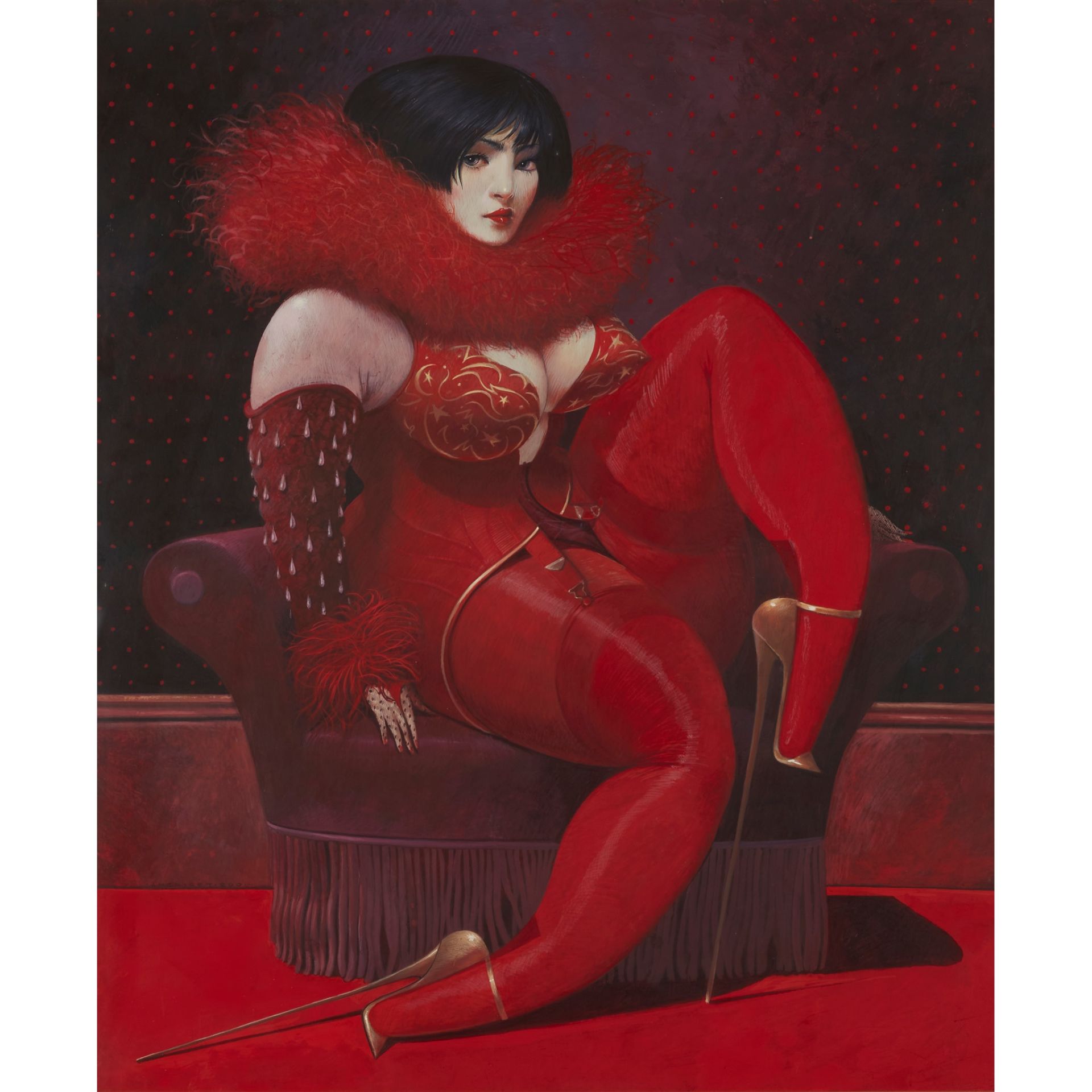 § JAMES MCNAUGHT R.S.W., R.G.I. (SCOTTISH 1948-) LADY IN RED