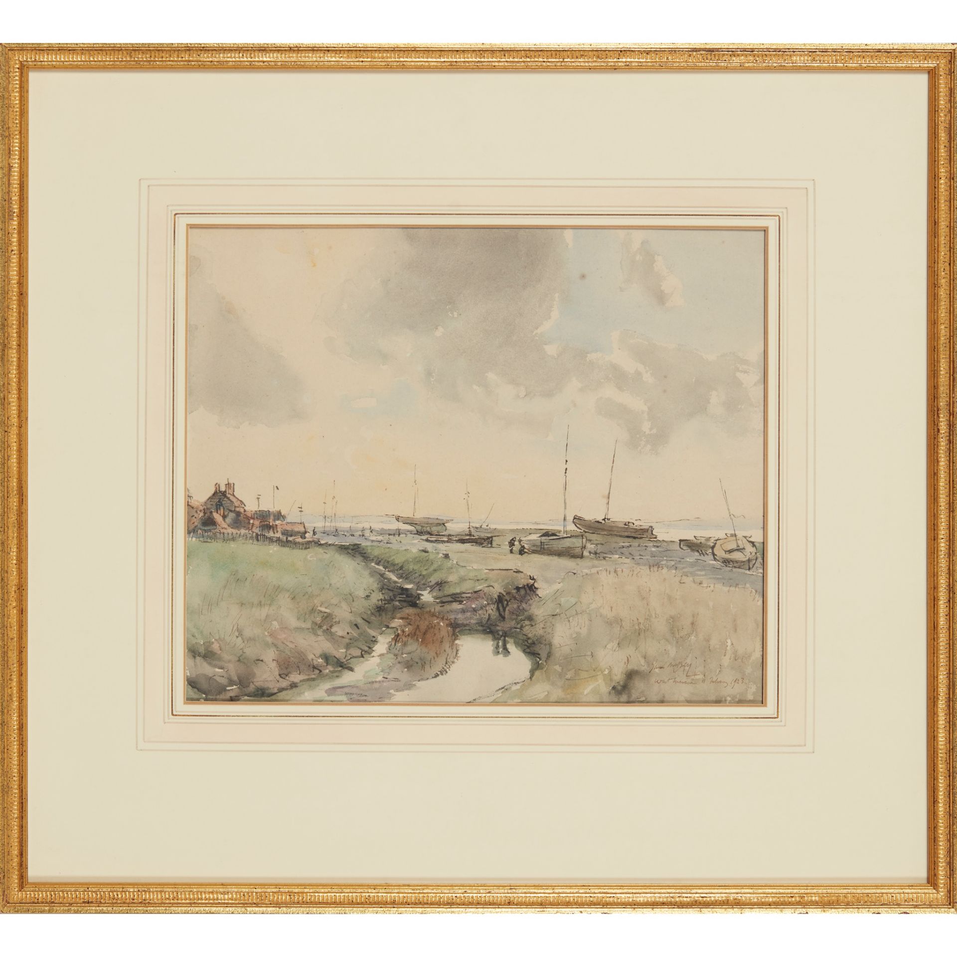 § JAMES MCBEY (SCOTTISH 1883-1959) BEACHED BOATS, WEST MERSEA - Image 2 of 3