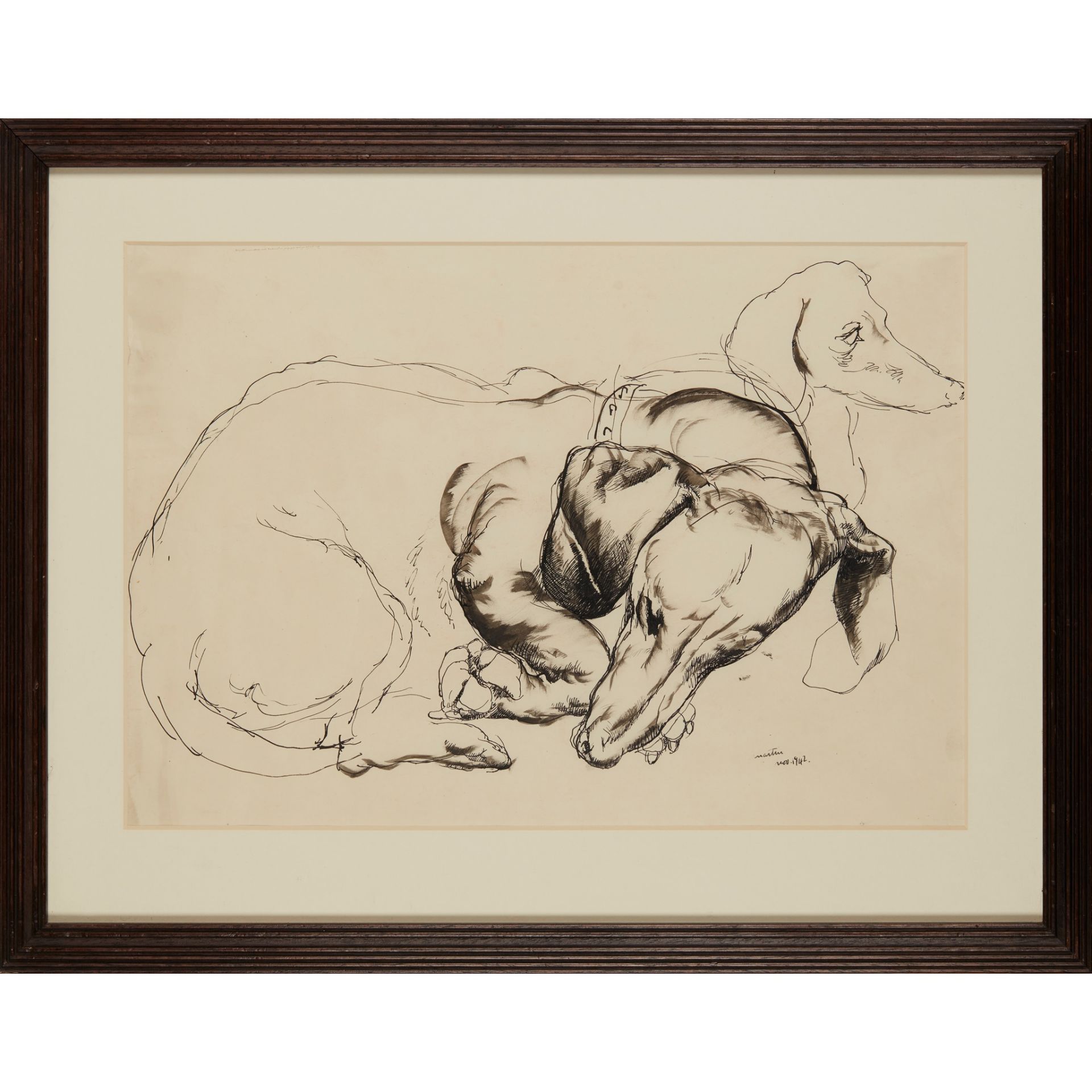 § WILLIAM CROSBIE R.S.A. (SCOTTISH 1915-1999) DACHSHUNDS LYING ('MARTIN') - Image 2 of 3