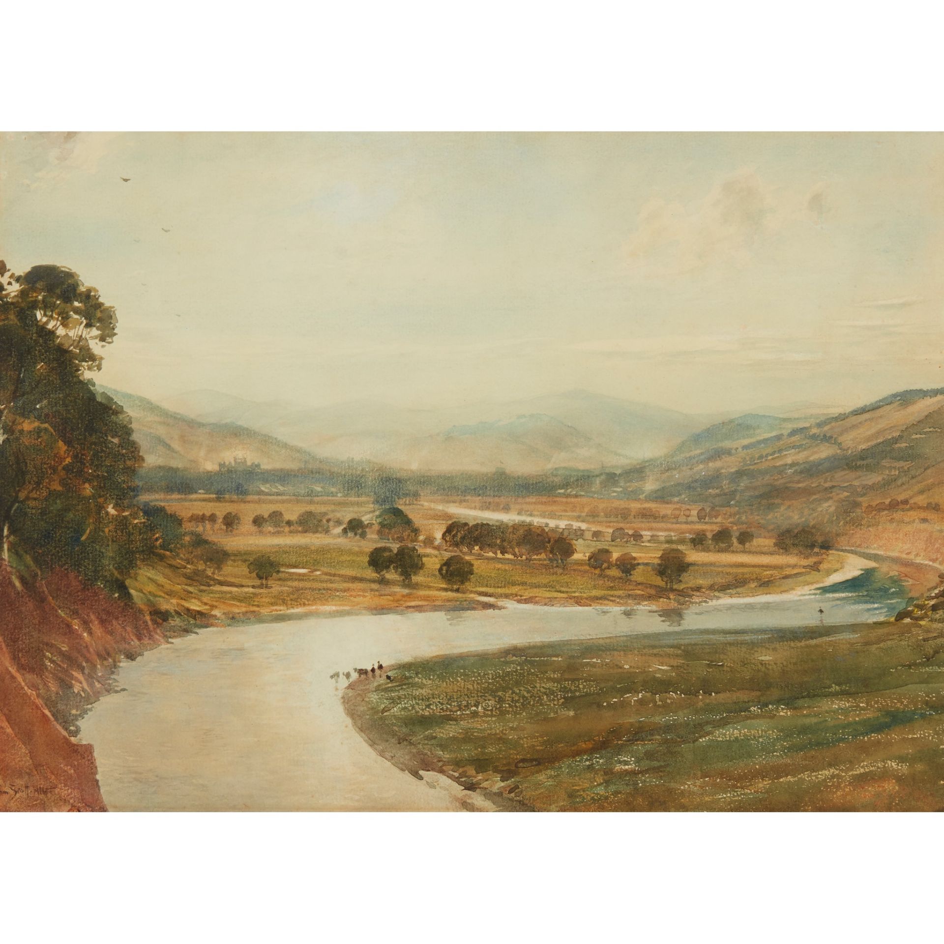 TOM SCOTT R.S.A., R.S.W. (SCOTTISH 1859-1927) LAST OF THE DAYLIGHT - THE TWEED AT LEADERFOOT