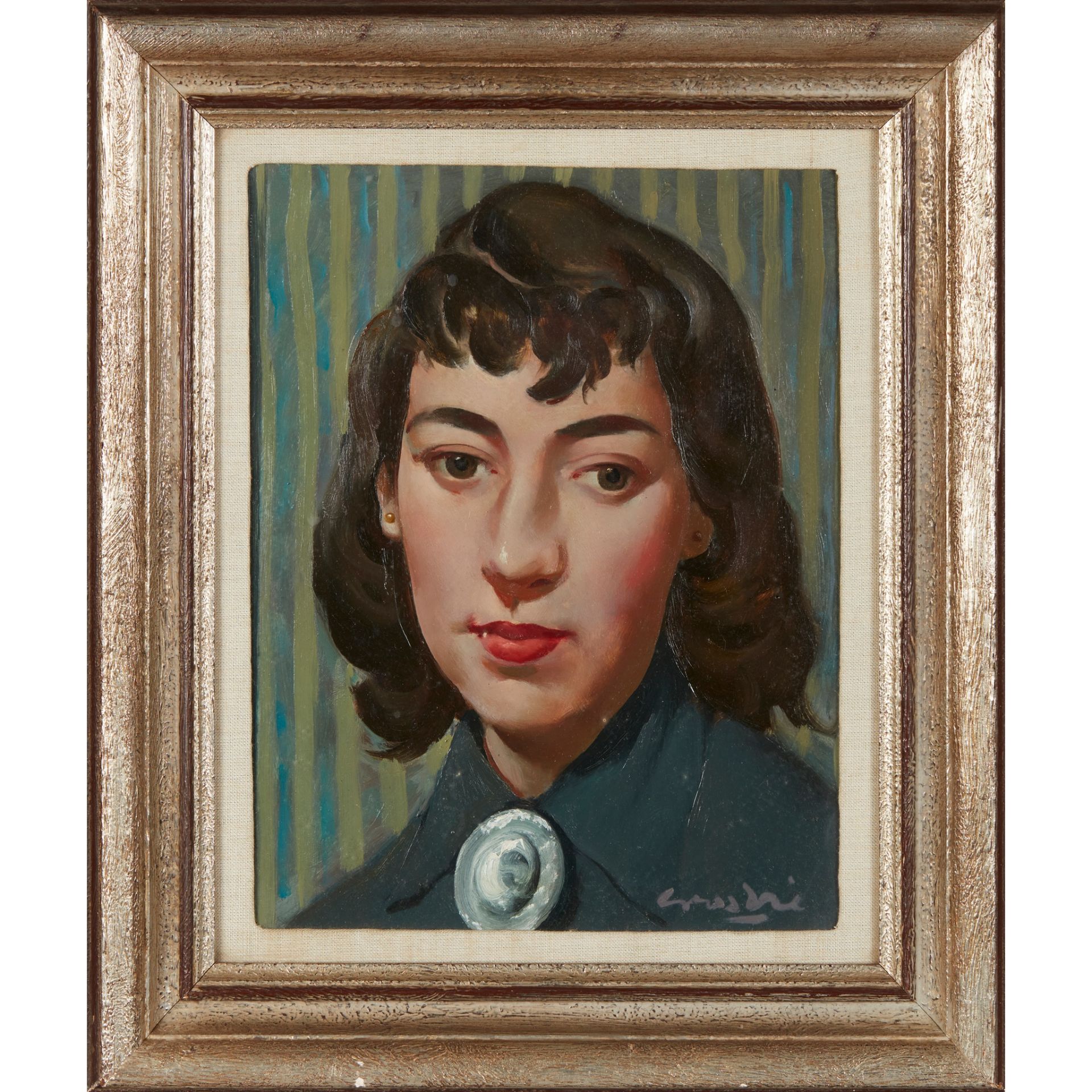 § WILLIAM CROSBIE R.S.A. (SCOTTISH 1915-1999) HEAD OF A WOMAN (WITH BROOCH) - Image 2 of 3