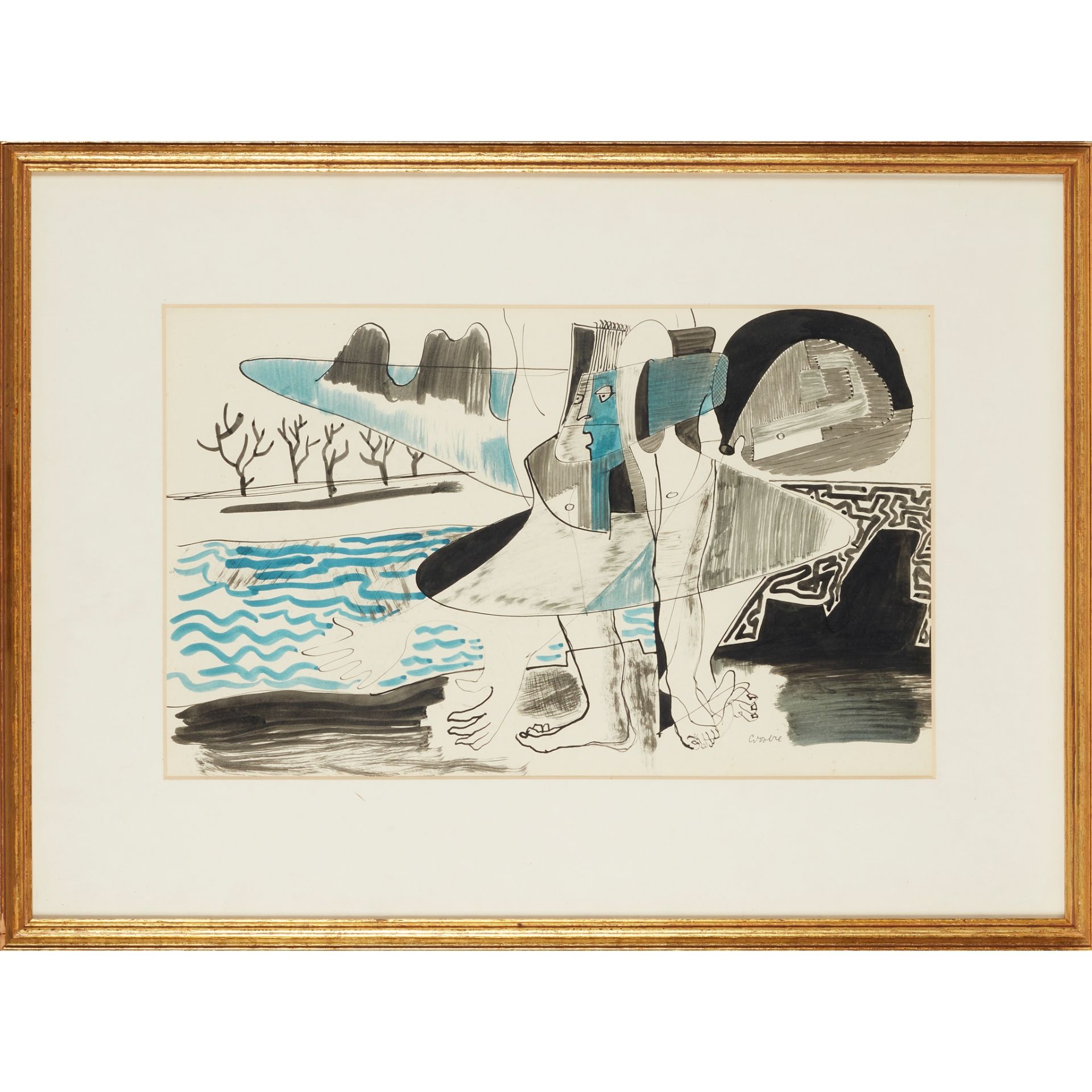 § WILLIAM CROSBIE R.S.A. (SCOTTISH 1915-1999) AN ESSAY (MALE FIGURE IN LANDSCAPE), 1946 - Image 2 of 3