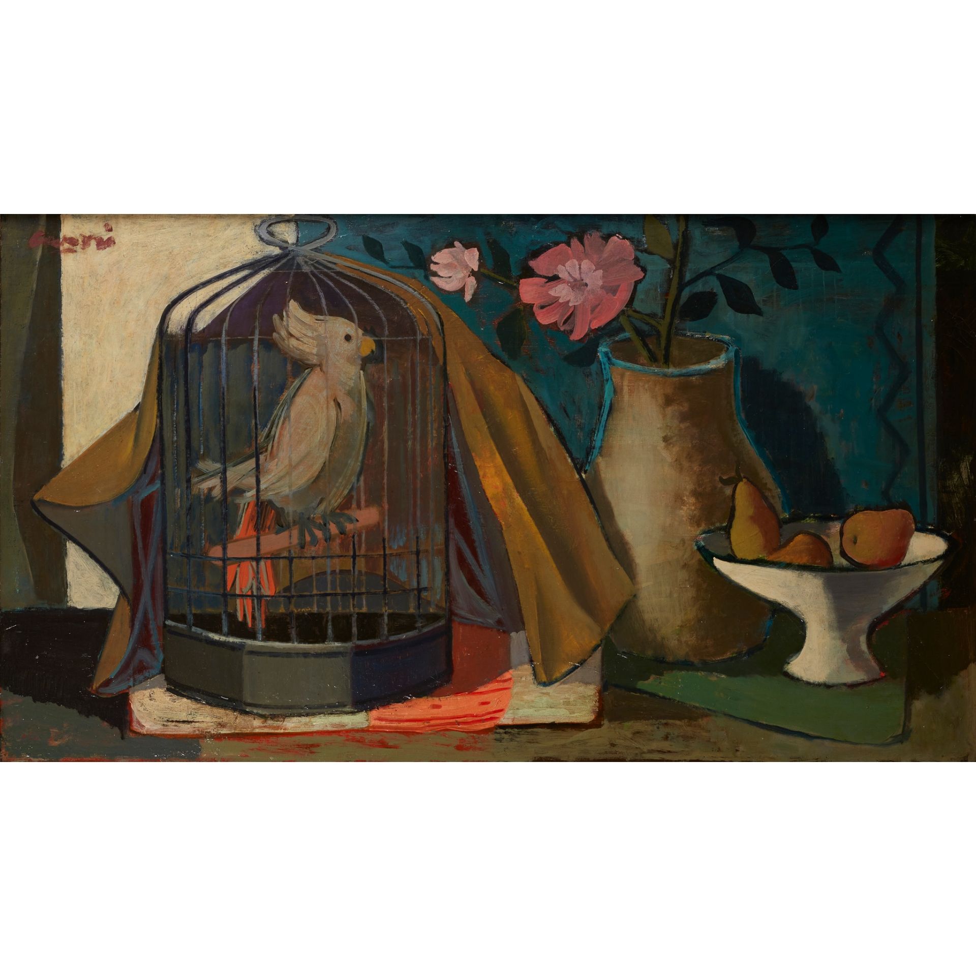 § WILLIAM CROSBIE R.S.A. (SCOTTISH 1915-1999) STILL LIFE WITH COCKATOO, c.1955