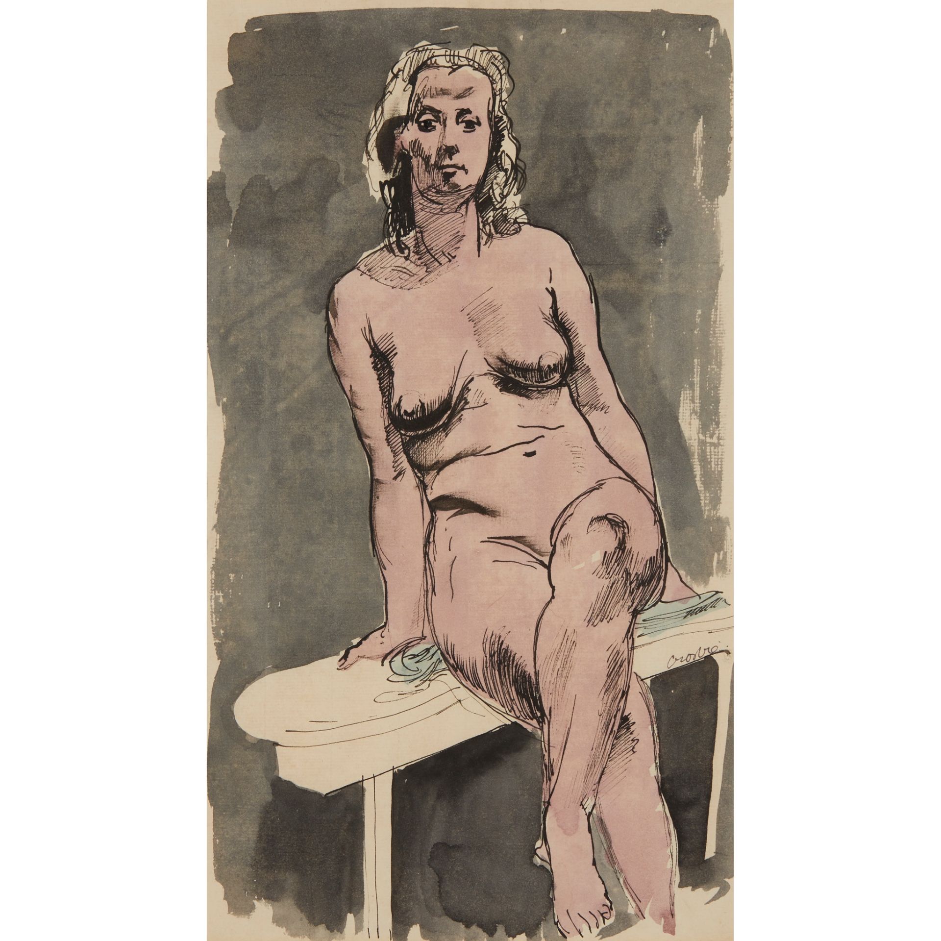 § WILLIAM CROSBIE R.S.A. (SCOTTISH 1915-1999) SEATED NUDE (PINK)