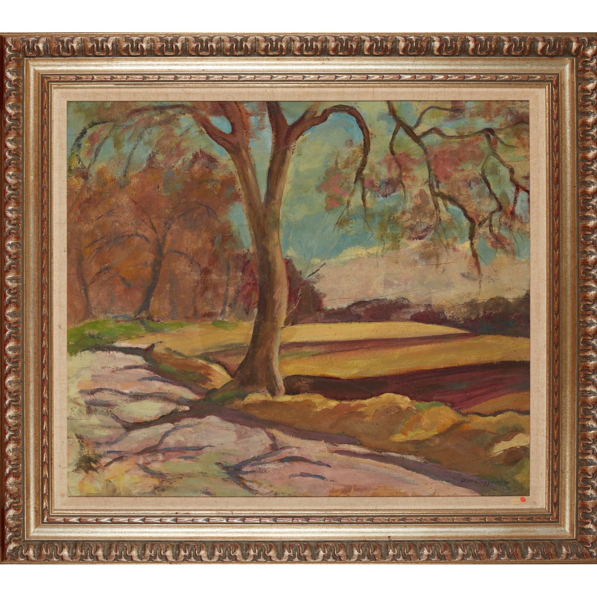 § SIR WILLIAM MACTAGGART P.R.S.A., R.A., F.R.S.E., R.S.W. (SCOTTISH 1903-1981) TREE ON A COUNTRY - Image 2 of 3