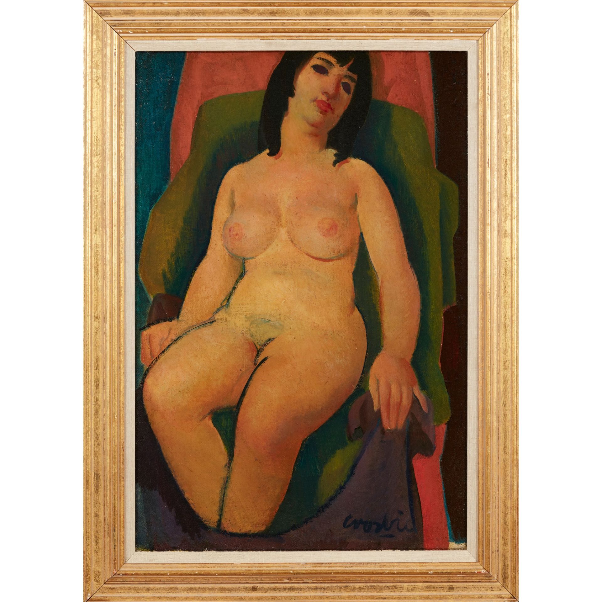 § WILLIAM CROSBIE R.S.A. (SCOTTISH 1915-1999) NUDE ON GREEN CHAIR (MARY), 1950 - Image 2 of 3