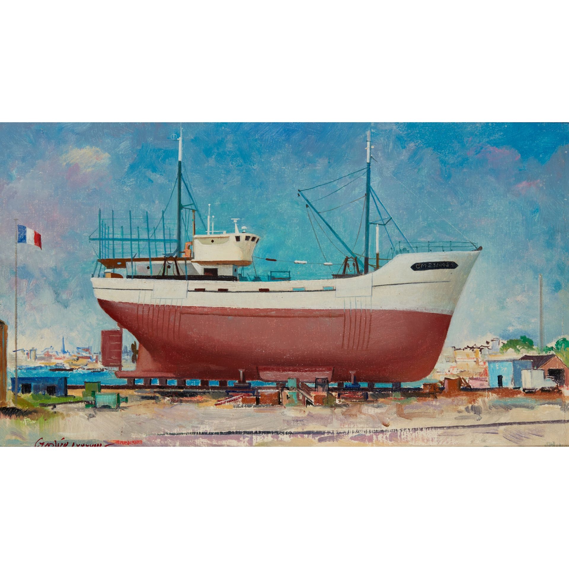§ WILLIAM CROSBIE R.S.A. (SCOTTISH 1915-1999) LOBSTER FISHER REFIT, LE FRET
