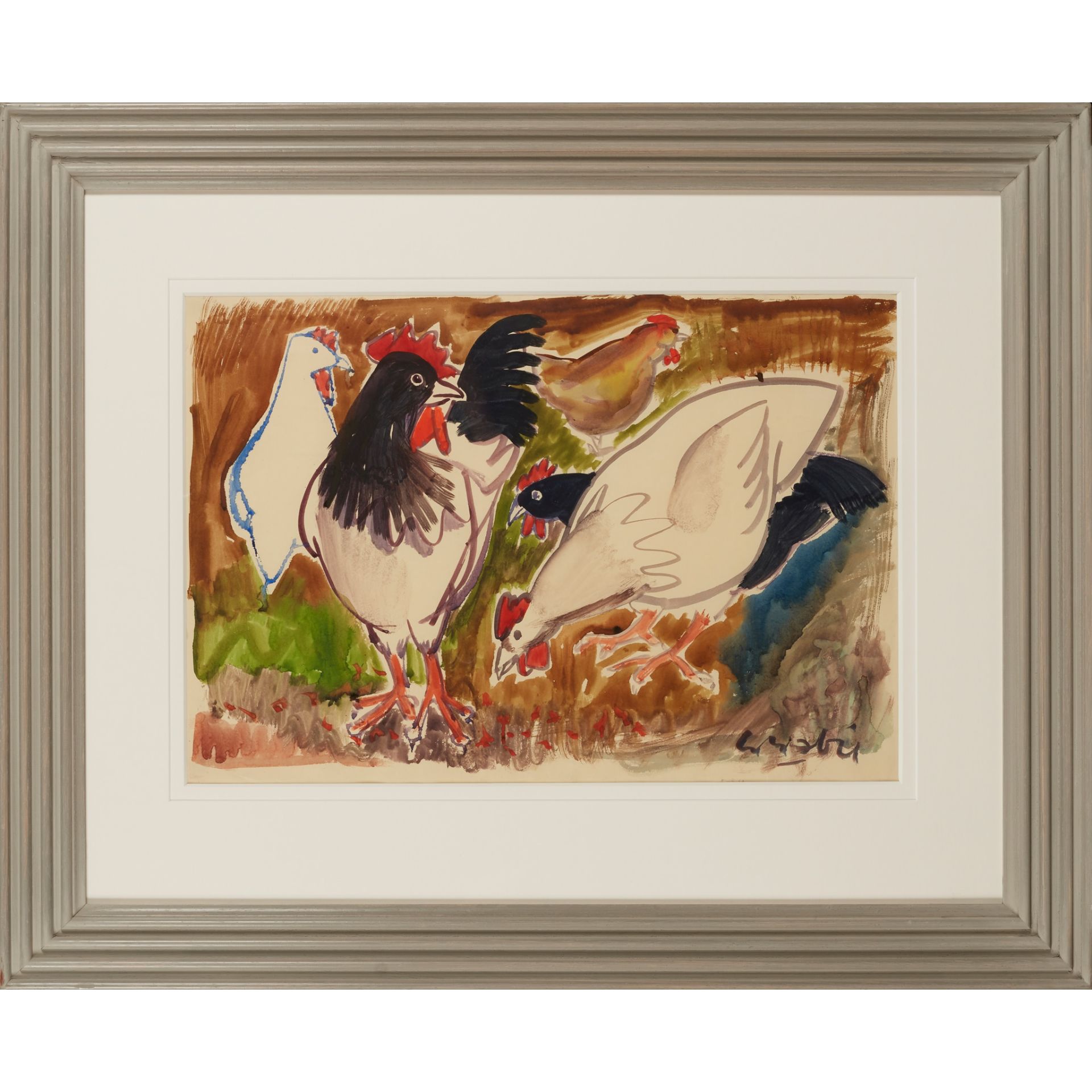 § WILLIAM CROSBIE R.S.A. (SCOTTISH 1915-1999) BLACK AND WHITE HENS - Image 2 of 3