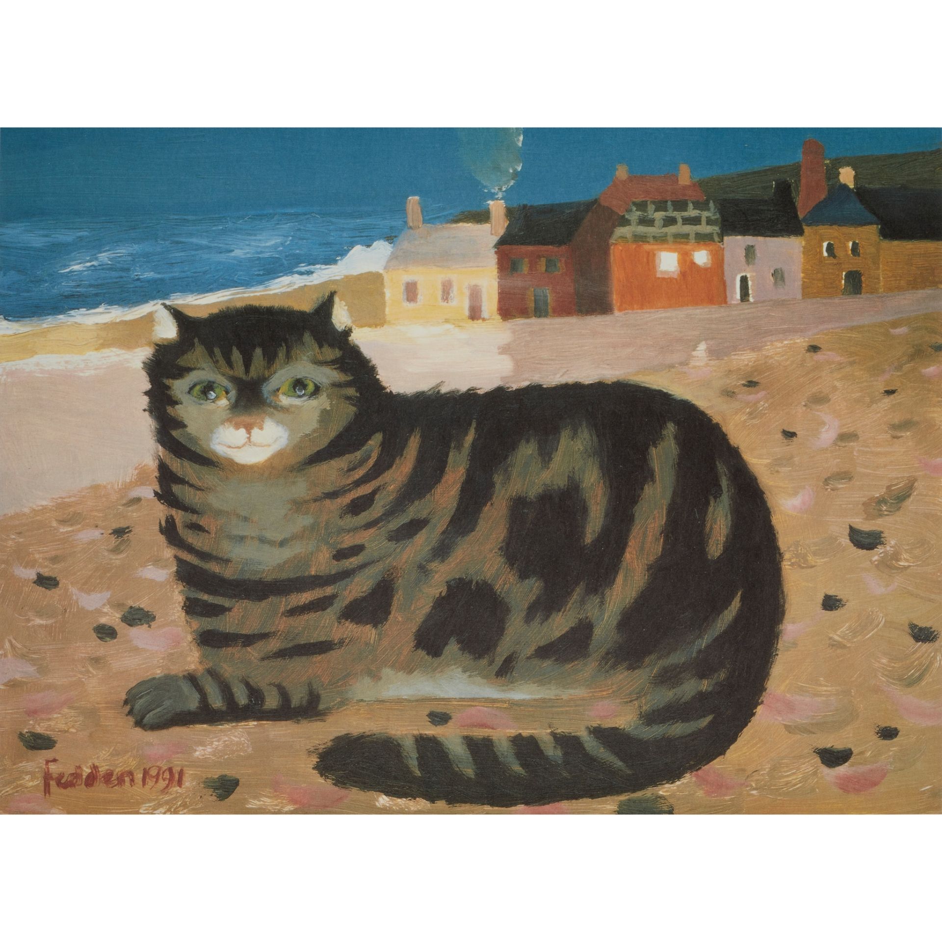 § MARY FEDDEN O.B.E., R.A., R.W.A. (BRITISH 1915-2012) CAT ON A CORNISH BEACH - 1991