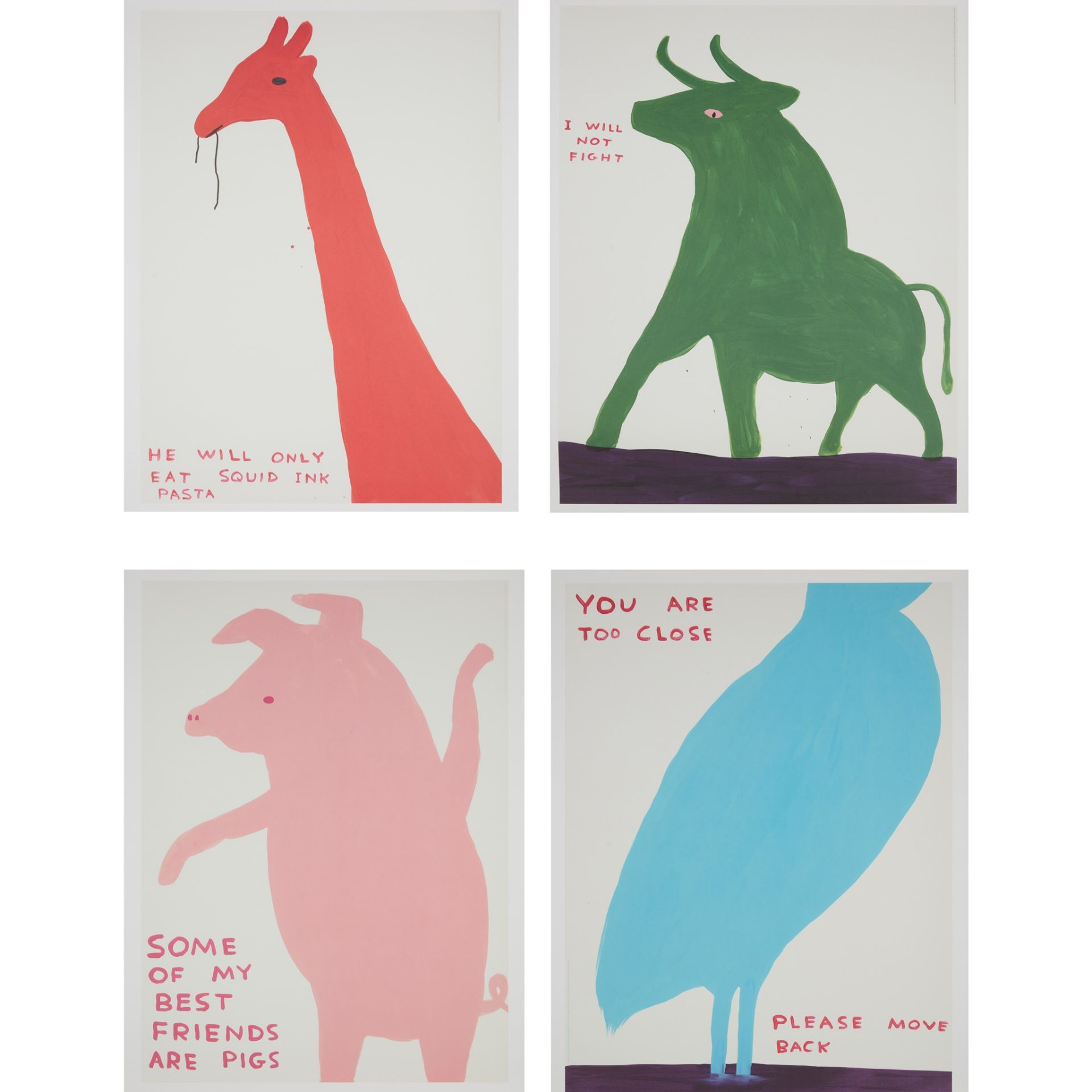 § DAVID SHRIGLEY O.B.E. (BRITISH 1968-) ANIMALS SERIES (SET OF 4) - 2020